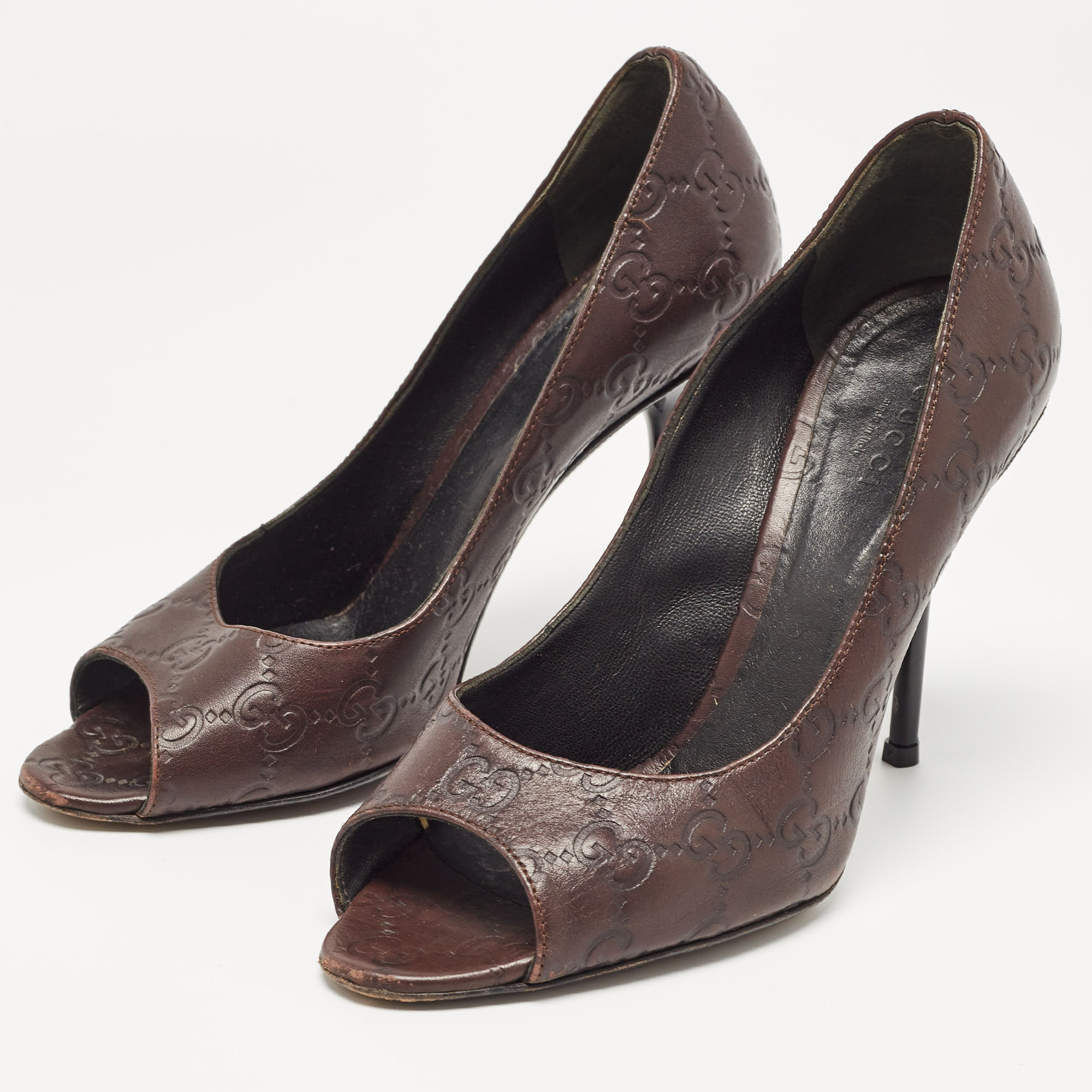 Gucci Brown Leather Peep Toe Pumps Size 37