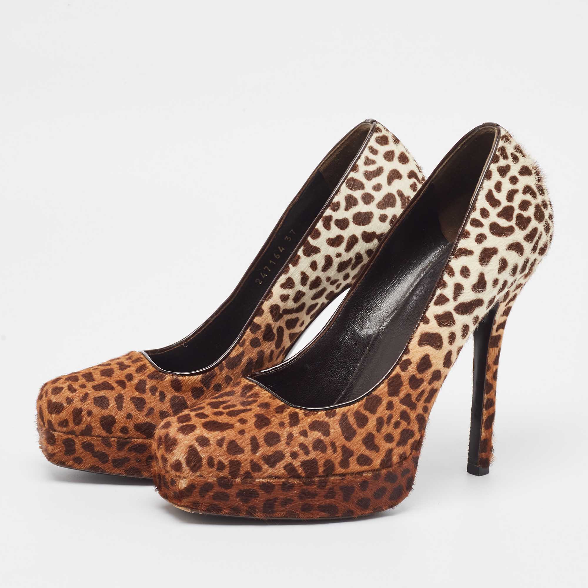 Gucci Brown Calf Hair Square Toe Platform Pumps Size 37