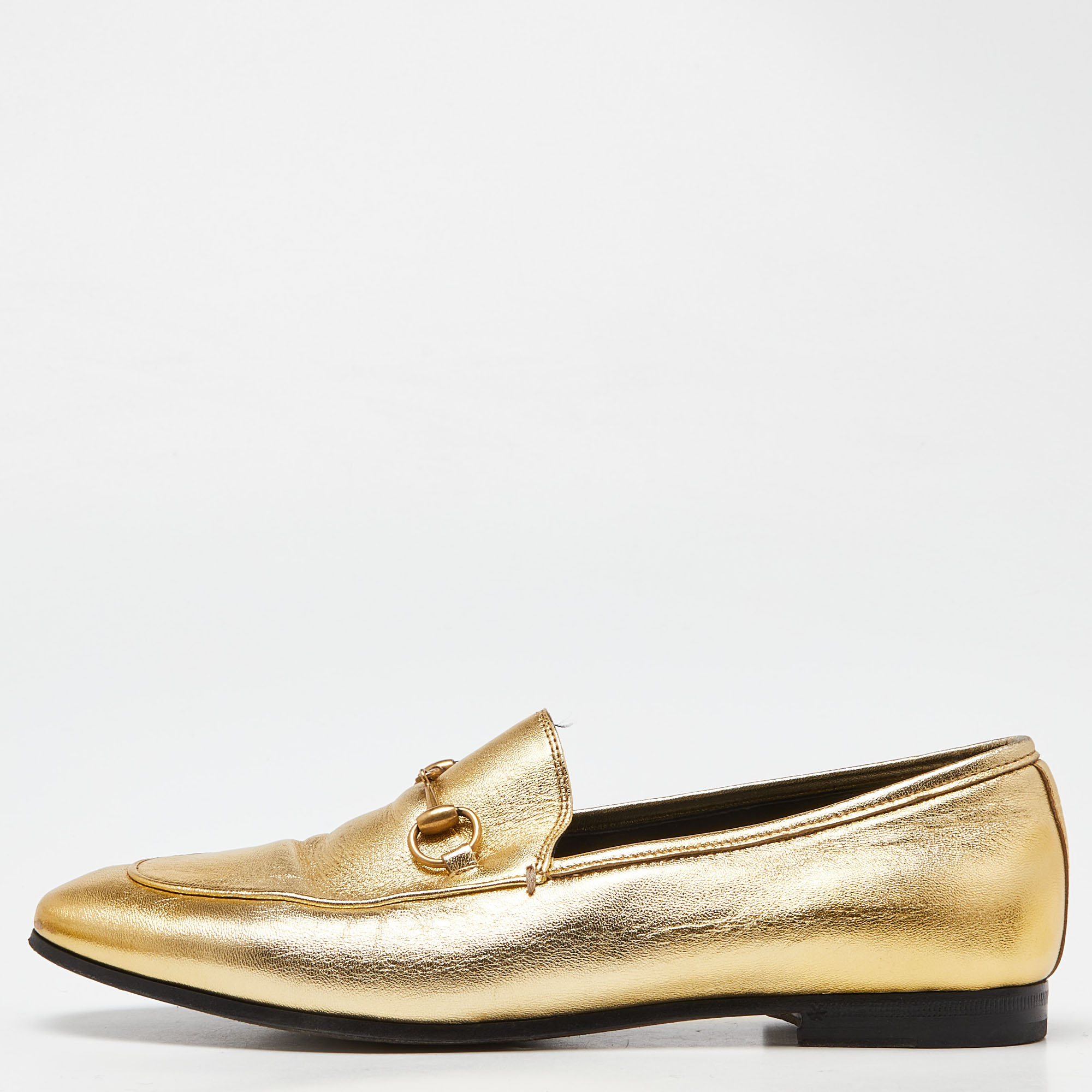 Gucci gold leather jordaan loafers size 39