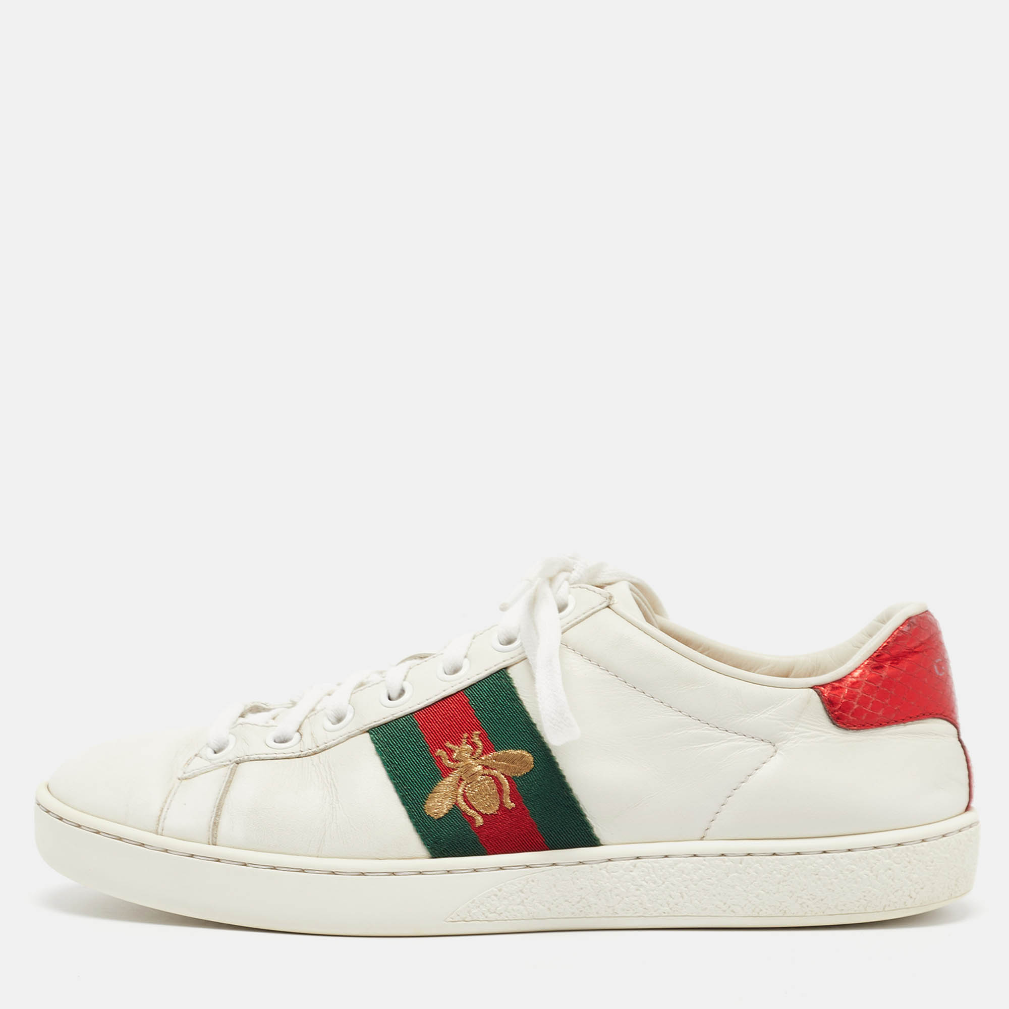 

Gucci White Leather Bee Embroidered Ace Sneakers Size