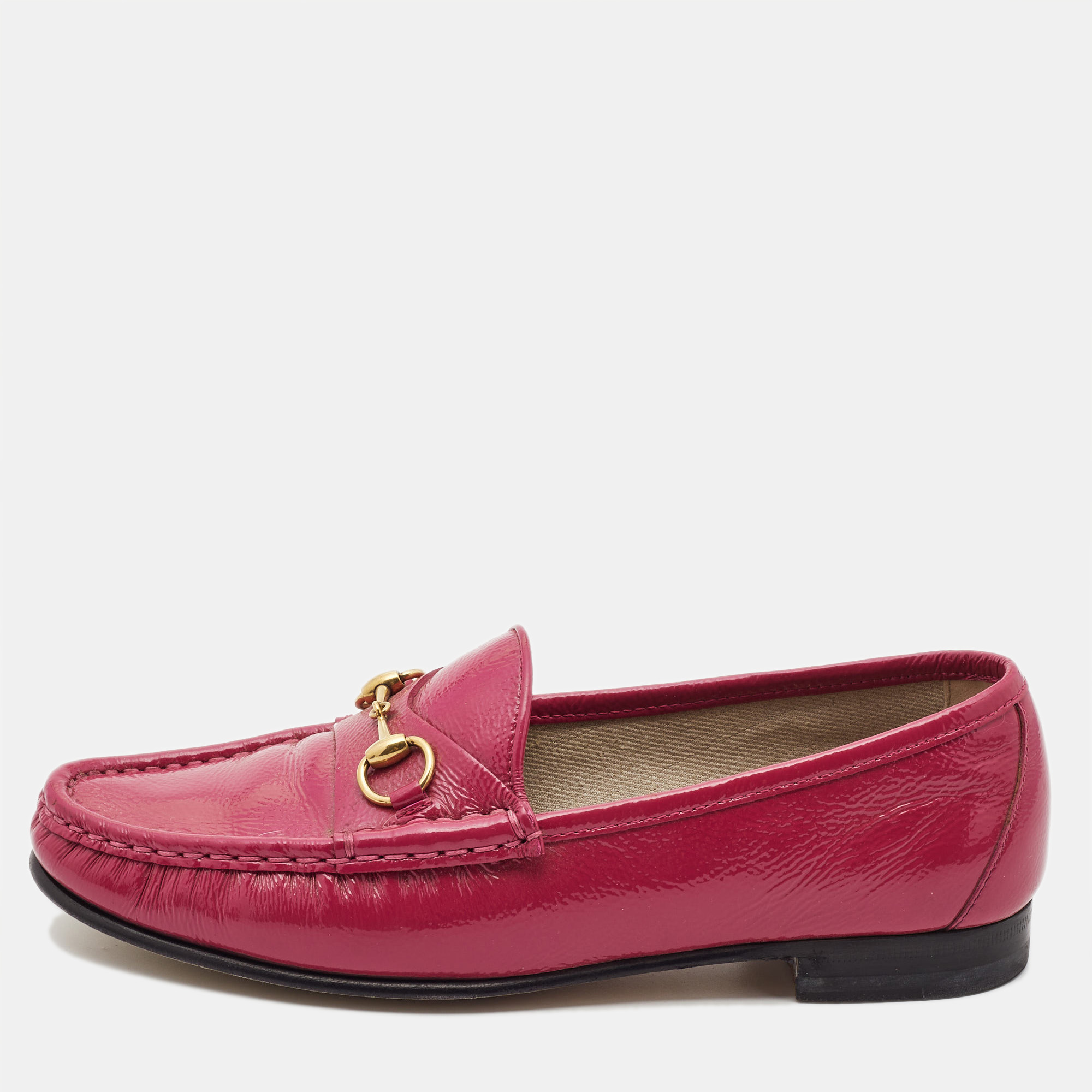 Gucci pink patent leather 1953 horsebit loafers size 37