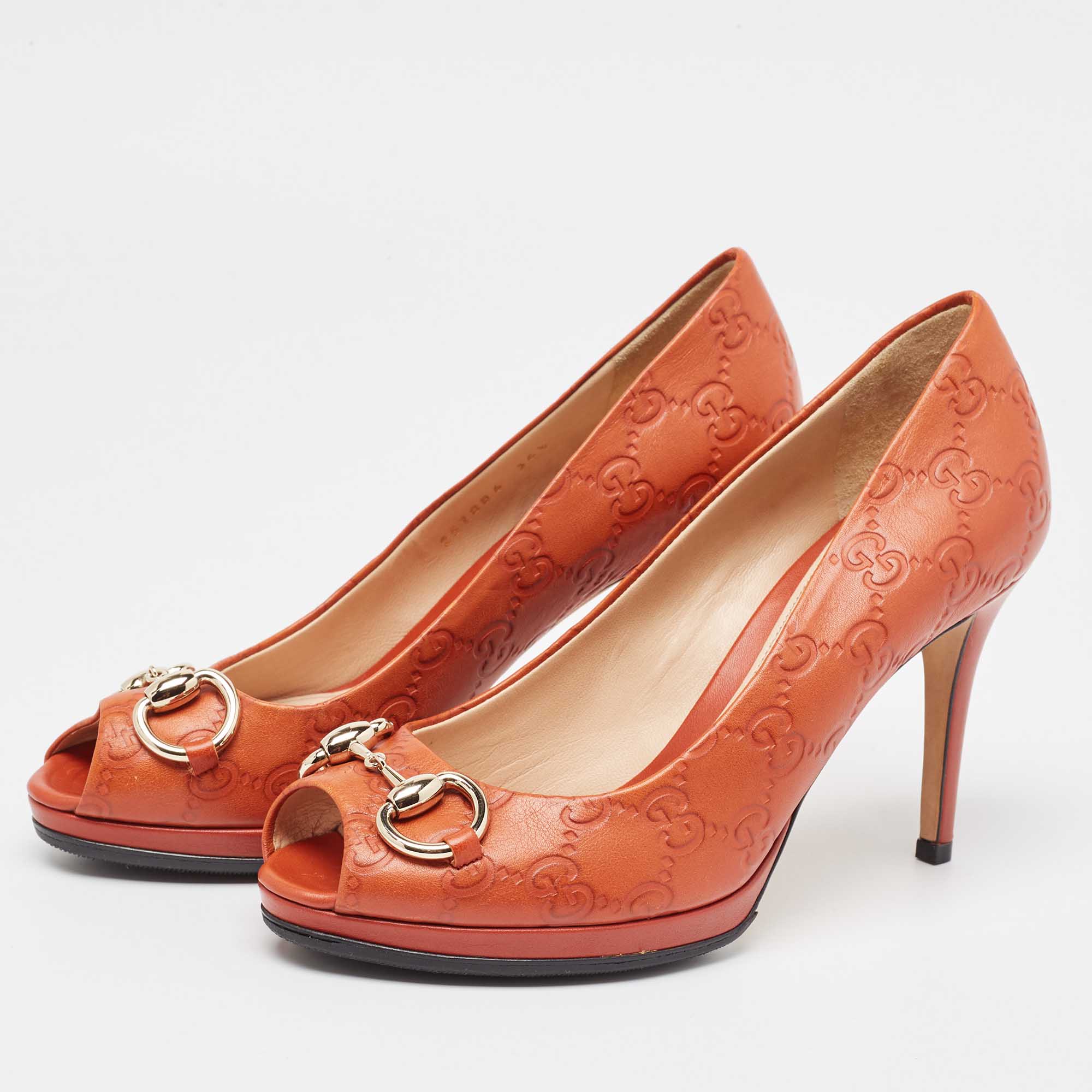 Gucci Orange Guccissima Leather New Hollywood Pumps Size 36.5