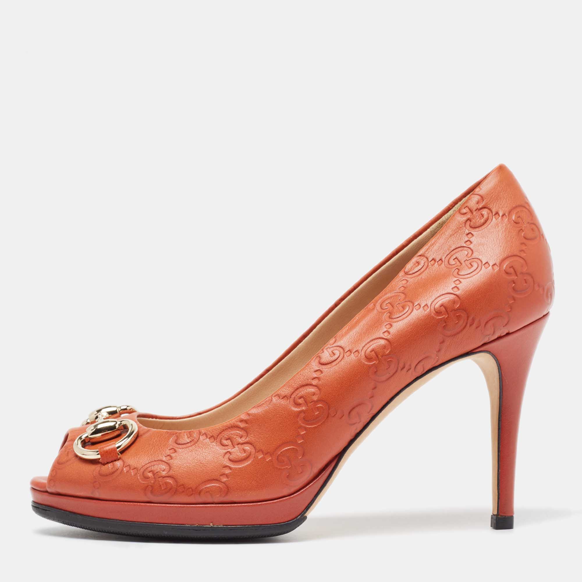Gucci orange guccissima leather new hollywood pumps size 36.5