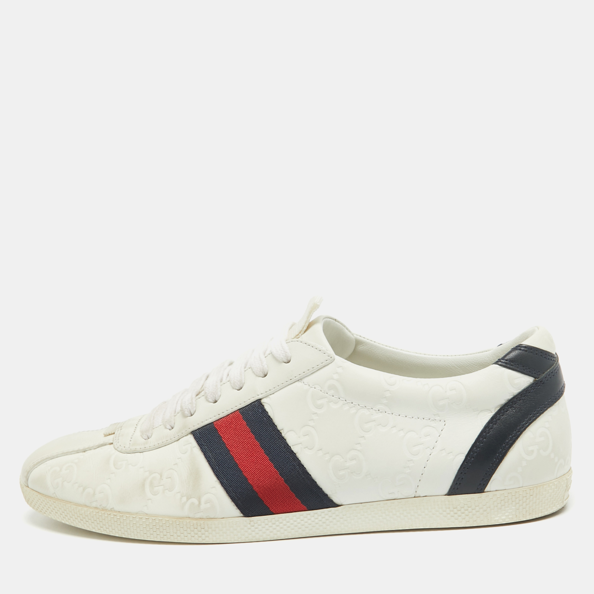 Gucci white guccissima leather web low top sneakers size 38