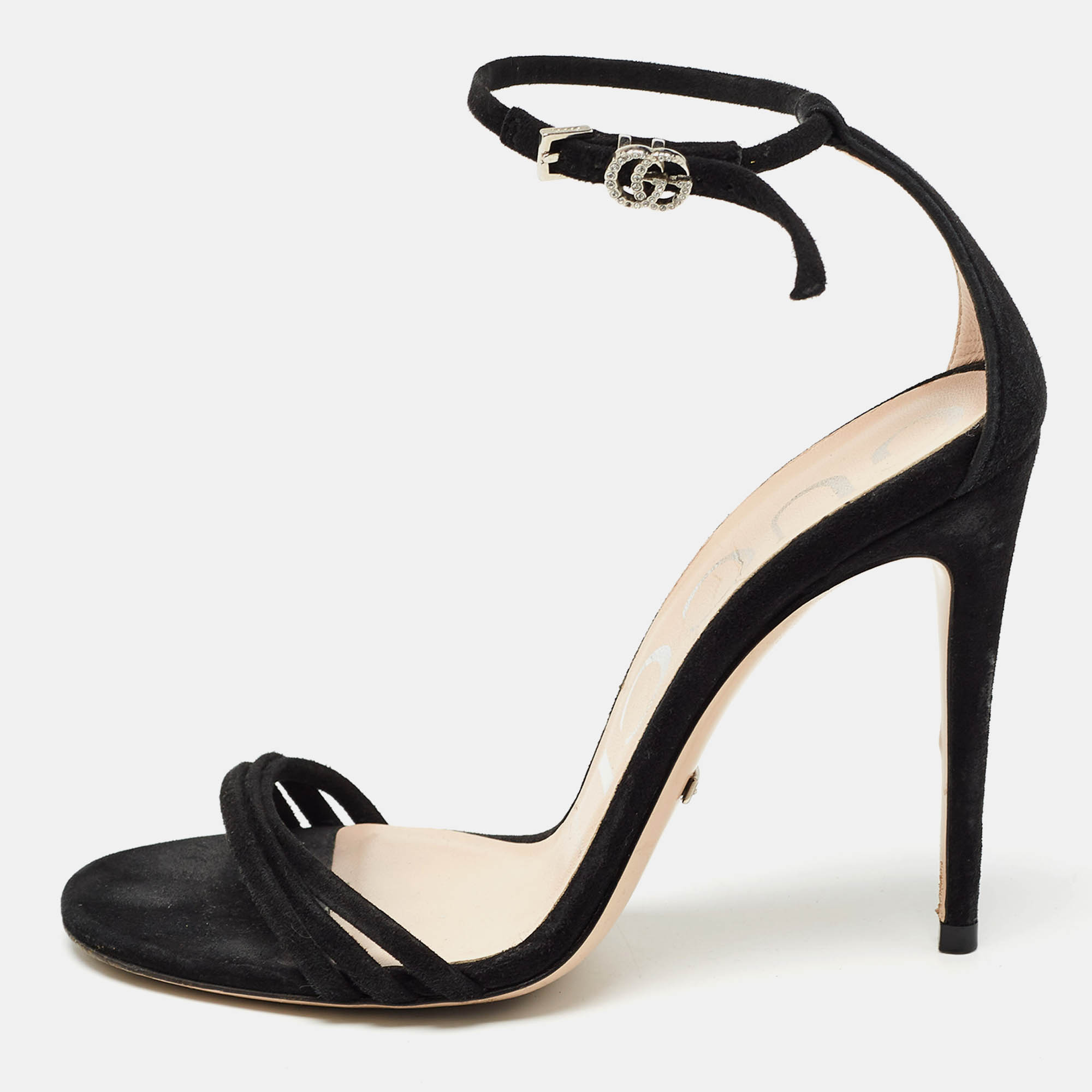 Gucci black suede ankle strap sandals size 35