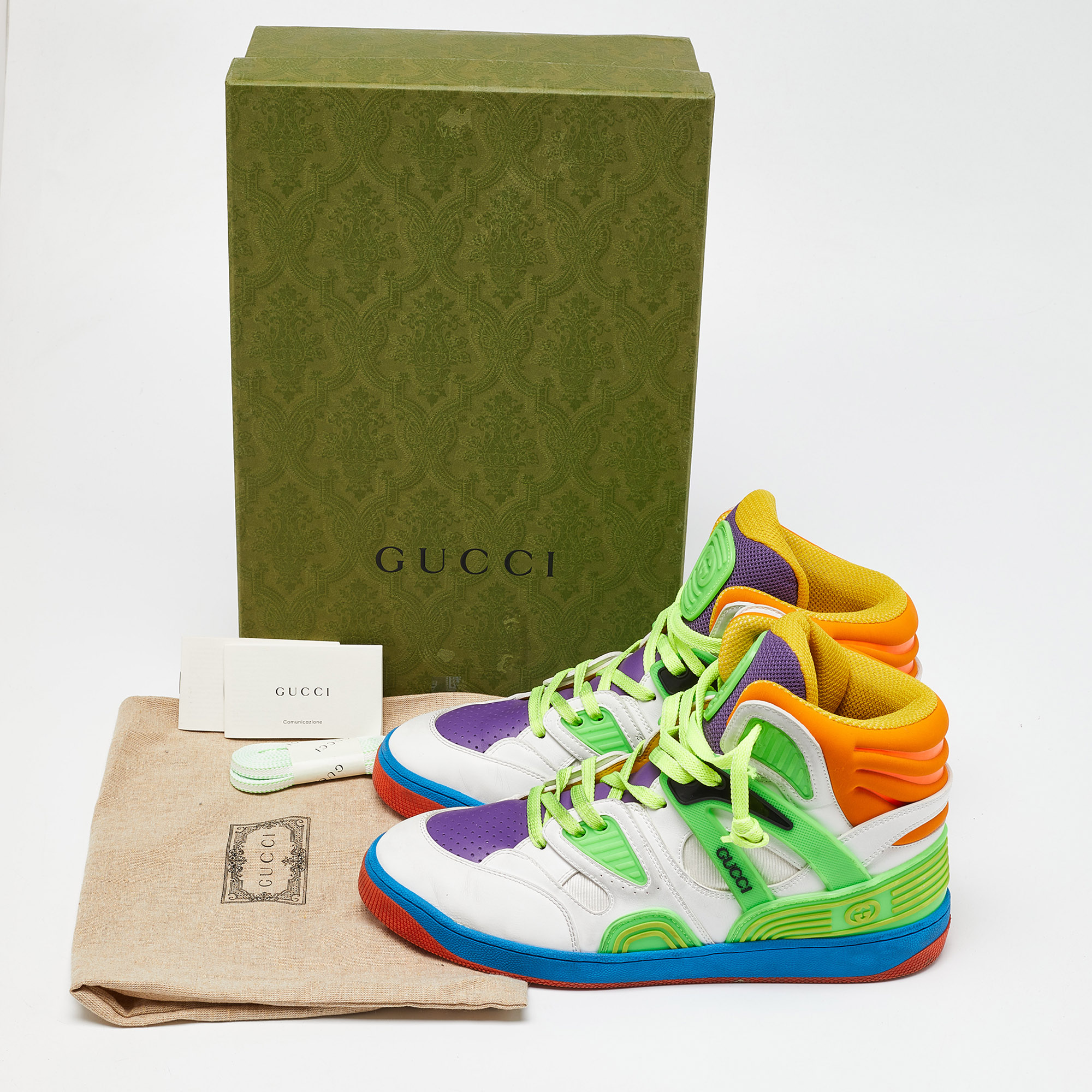 Gucci Multicolor Leather And Fabric Basketball High Top Sneakers Size 41