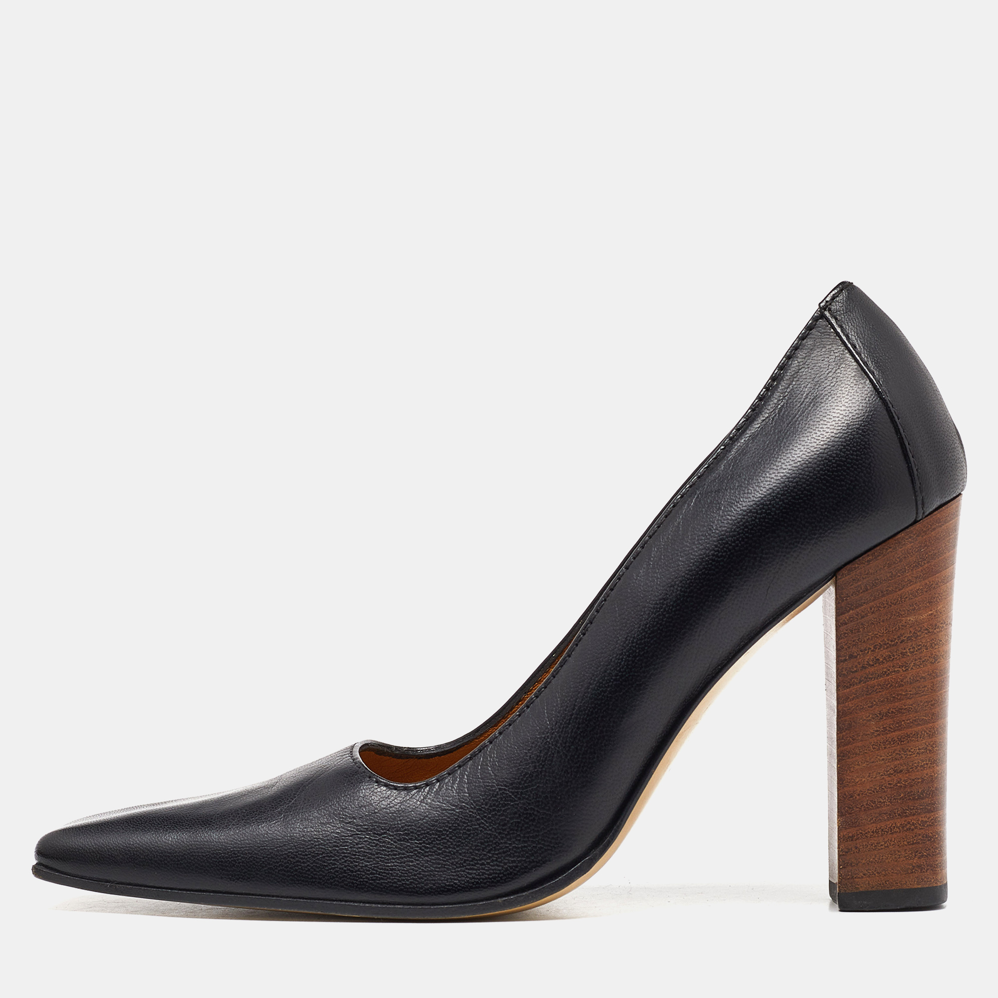 Gucci black leather sqaure toe block heel pumps size 38