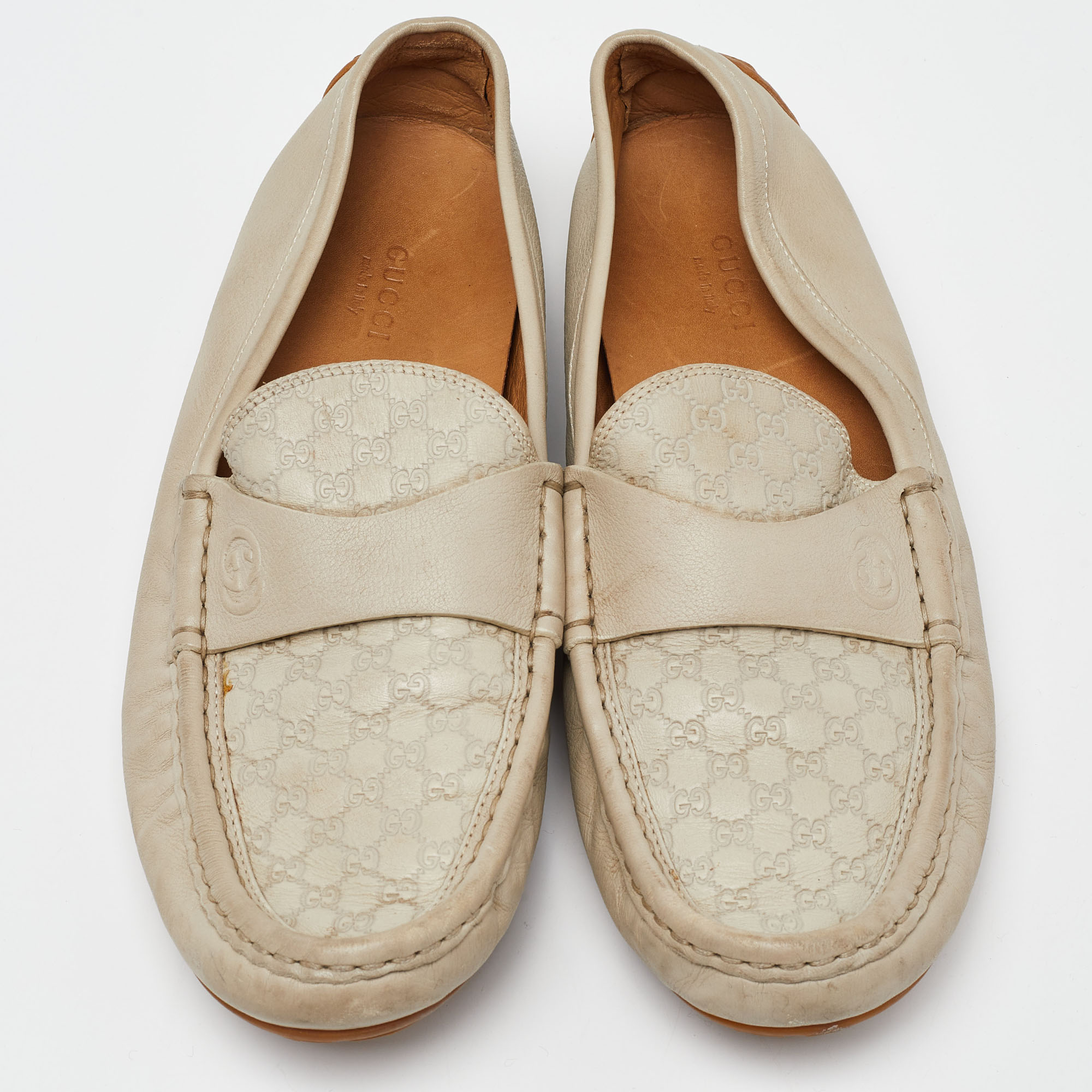 Gucci Beige GG Leather Slip On Loafers Size 38.5