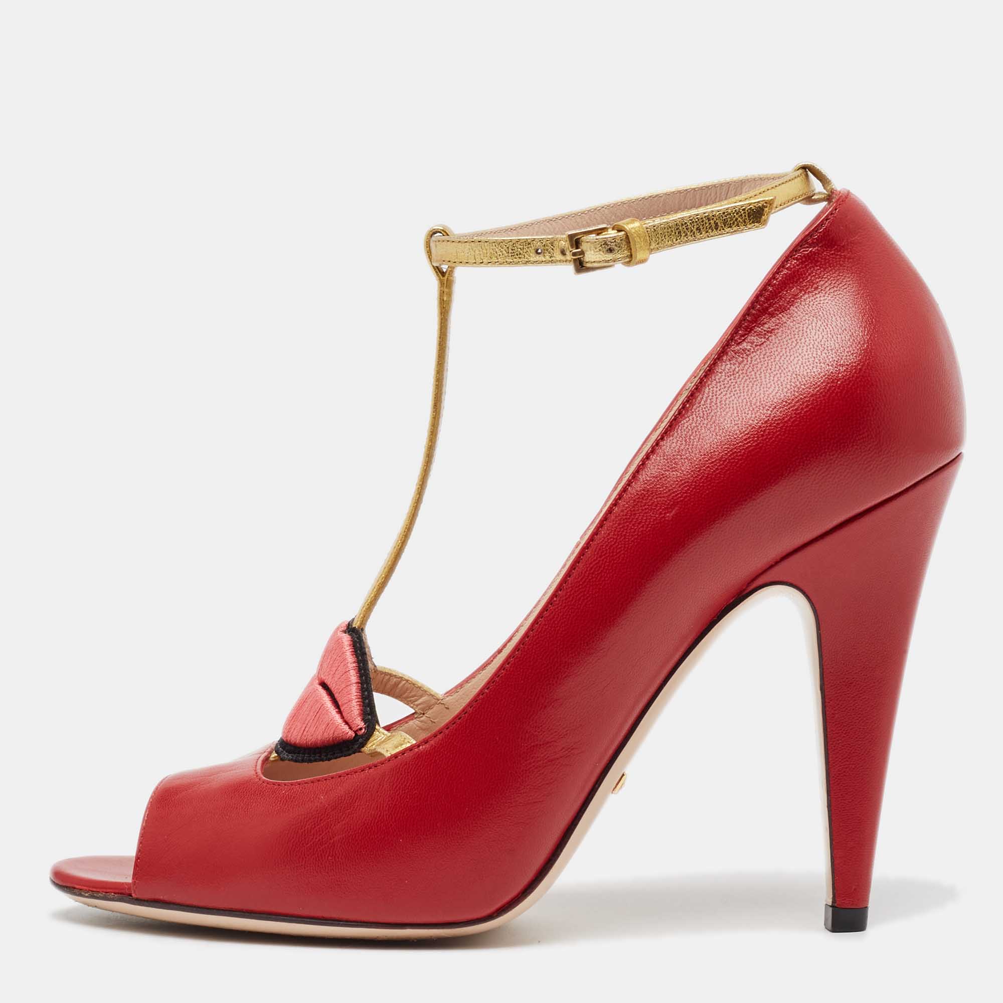 Gucci red/gold leather molina pumps size 38.5