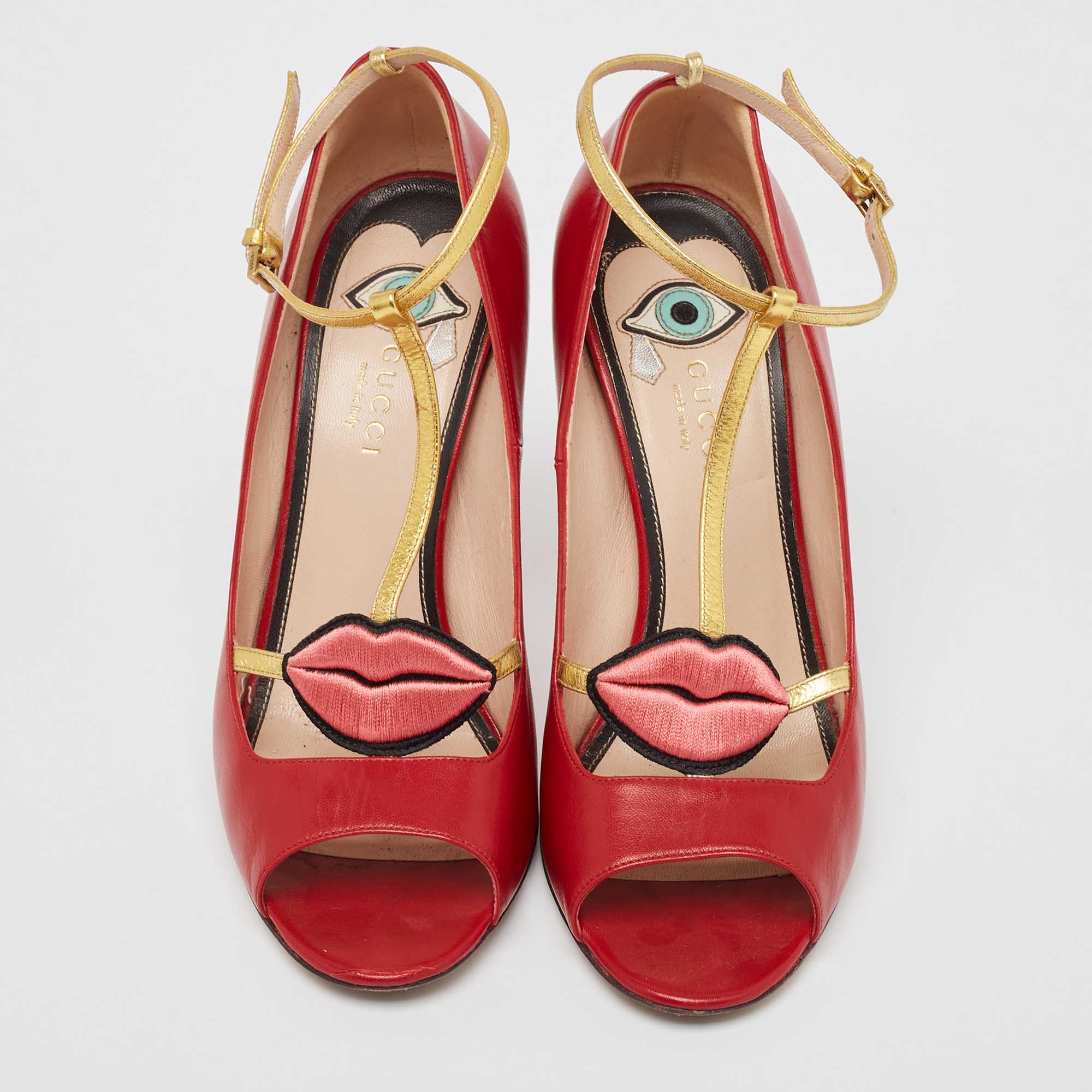 Gucci Red/Gold Leather Molina Pumps Size 38.5