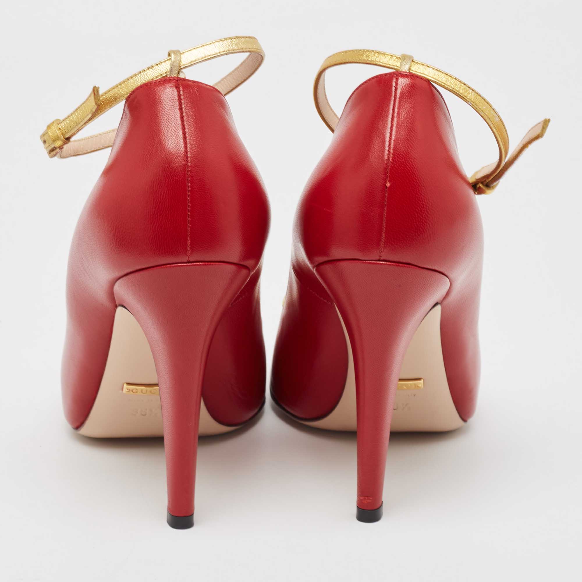 Gucci Red/Gold Leather Molina Pumps Size 38.5