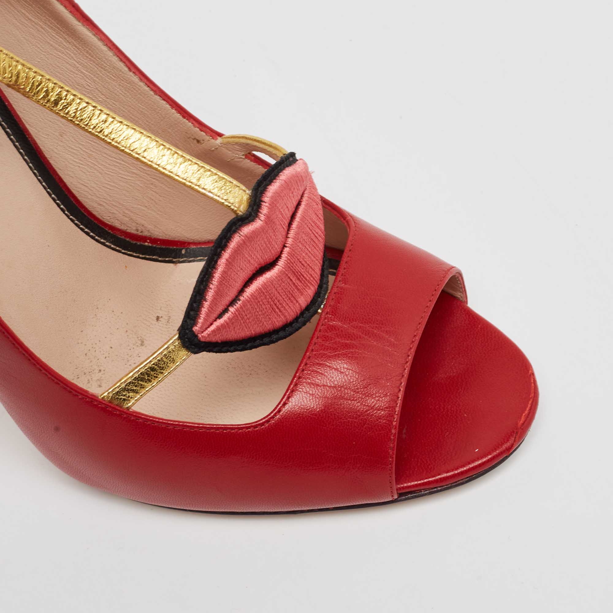 Gucci Red/Gold Leather Molina Pumps Size 38.5