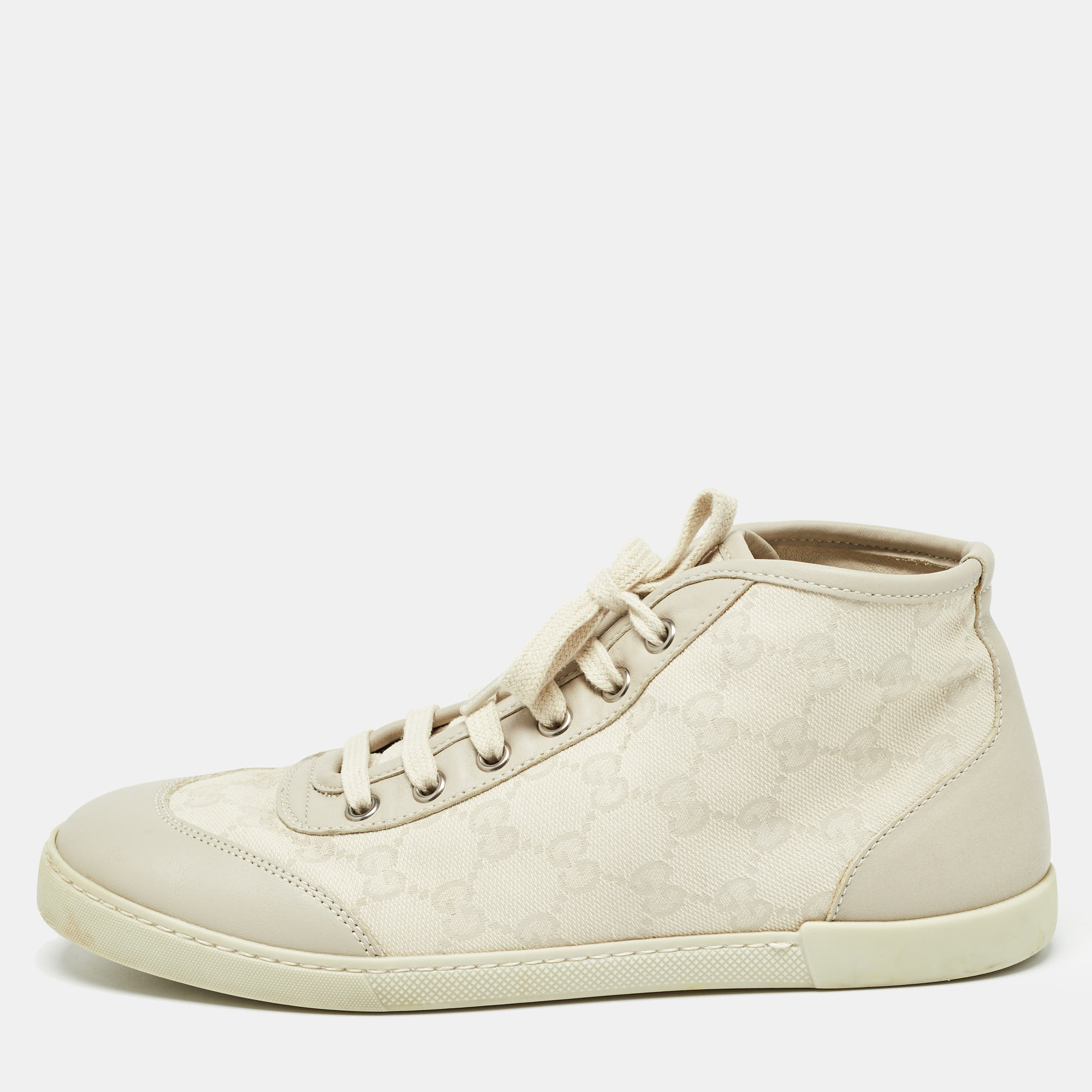 Gucci two tone gg canvas and leather high top sneakers size 38