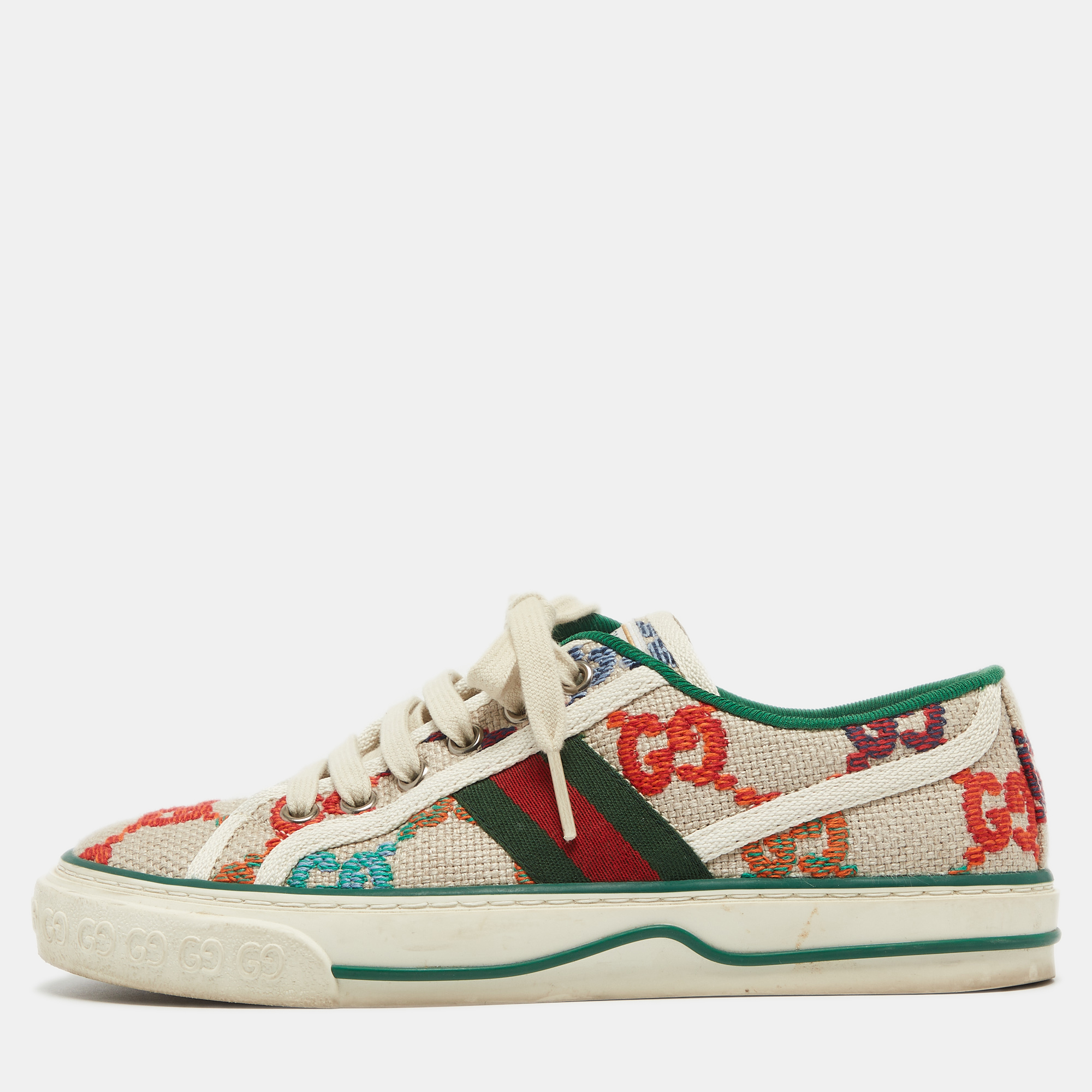 Gucci multicolor embroidered gg canvas tennis 1977 sneakers size 35.5