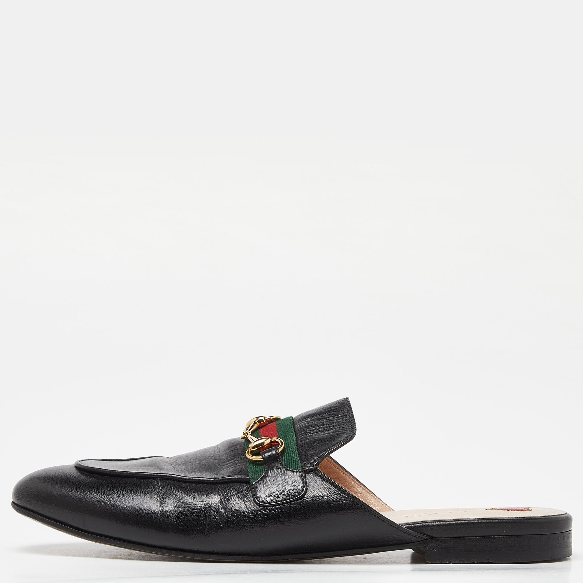 Gucci black leather princetown horsebit flat mules size 40.5