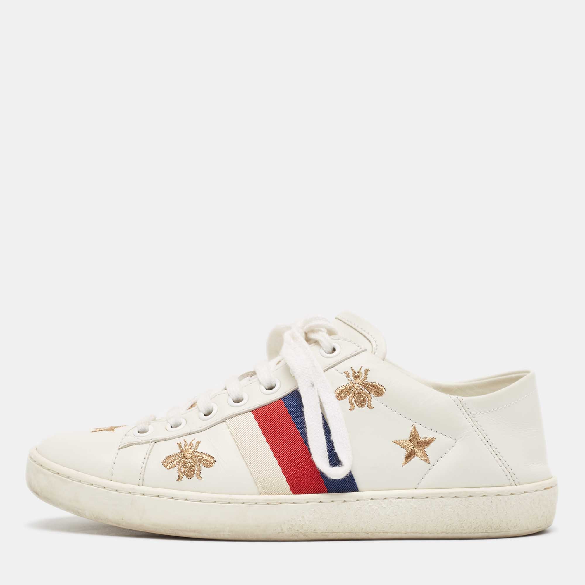Gucci white leather star ace low top sneakers size 34.5
