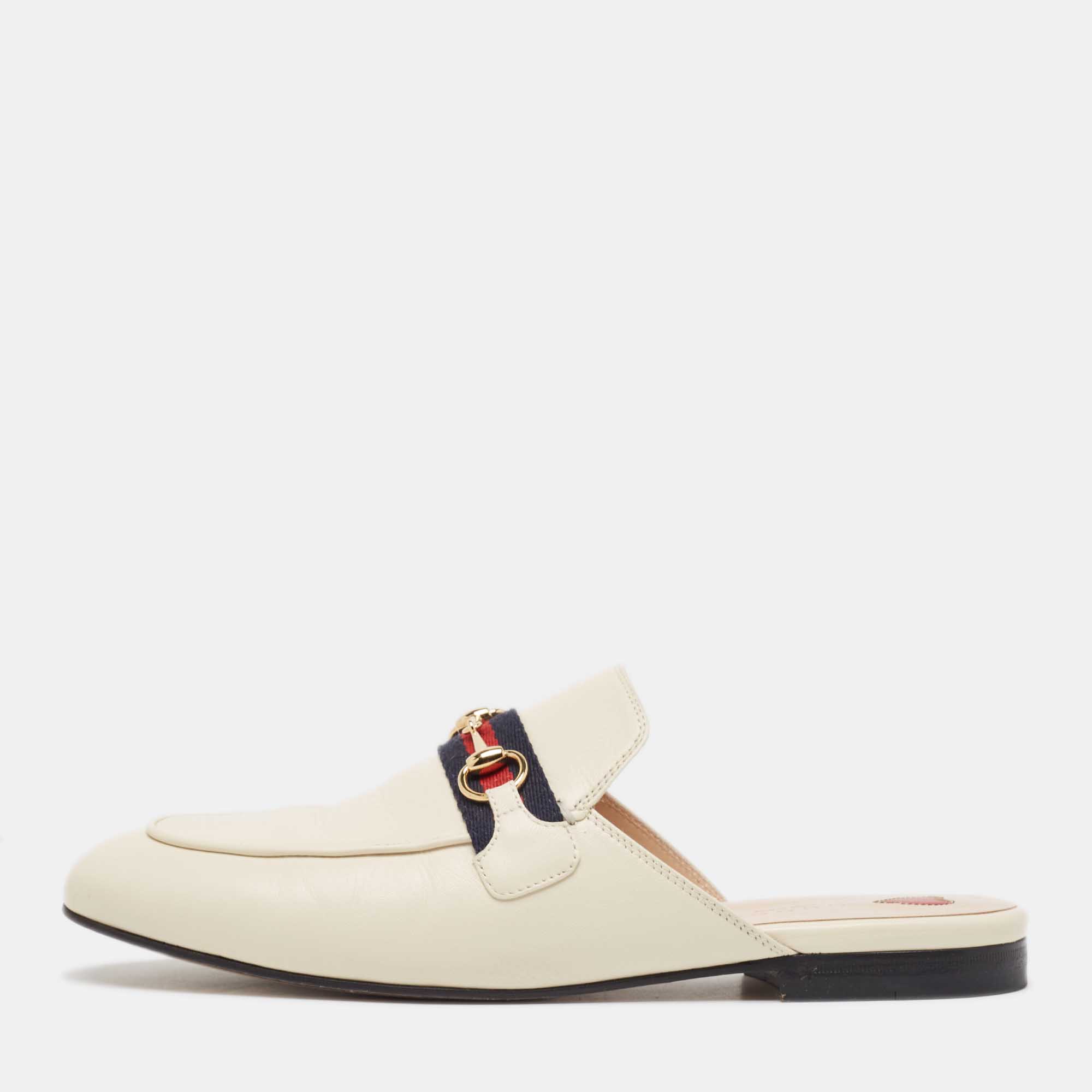 Gucci cream leather  princetown mules size 39