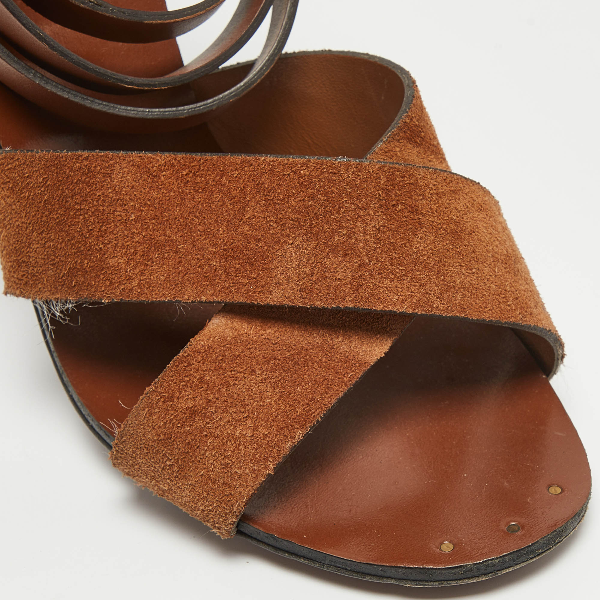 Gucci Brown Leather And Suede Ankle Strap Sandals Size 39