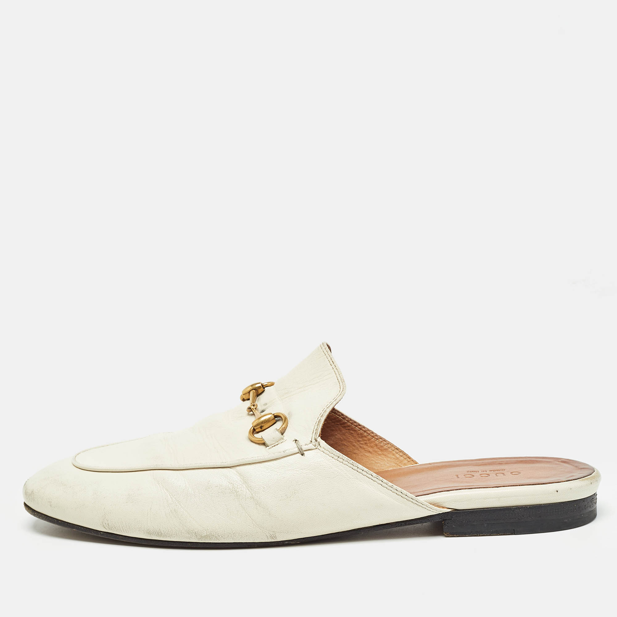 

Gucci Cream Leather Princetown Mules Size