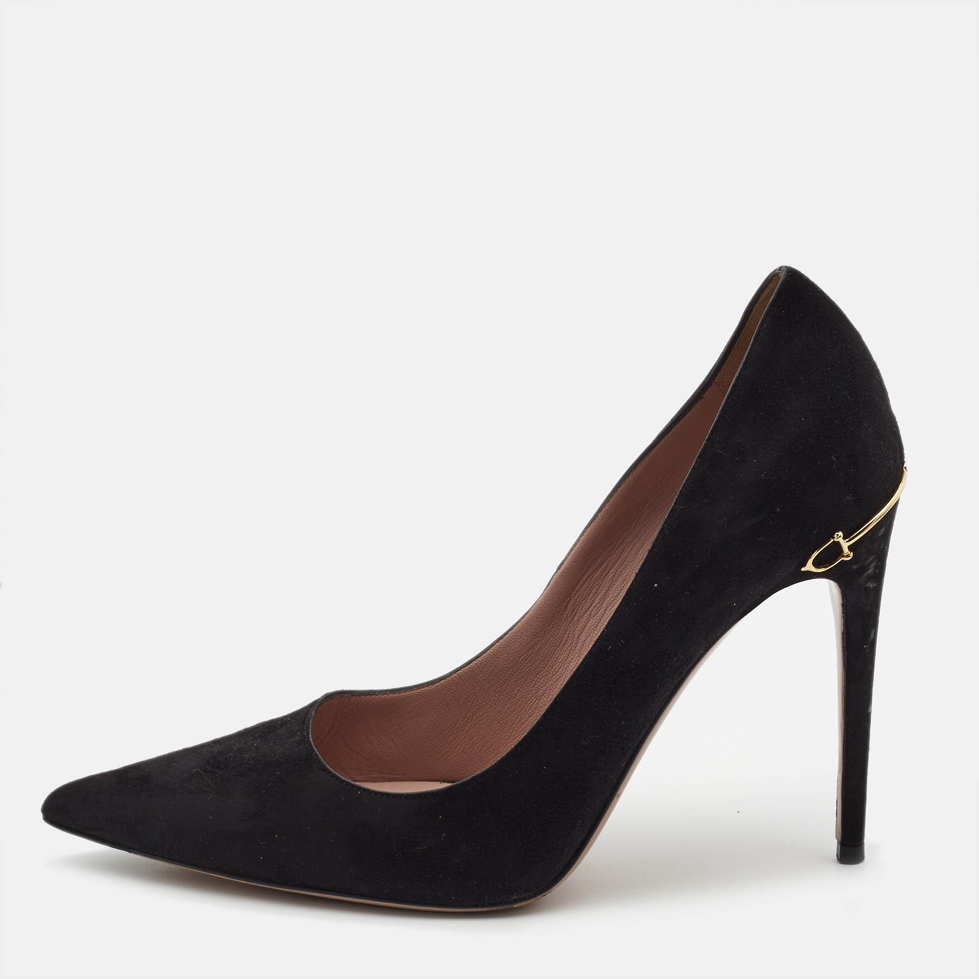 Gucci black suede pointed toe pumps size 37.5