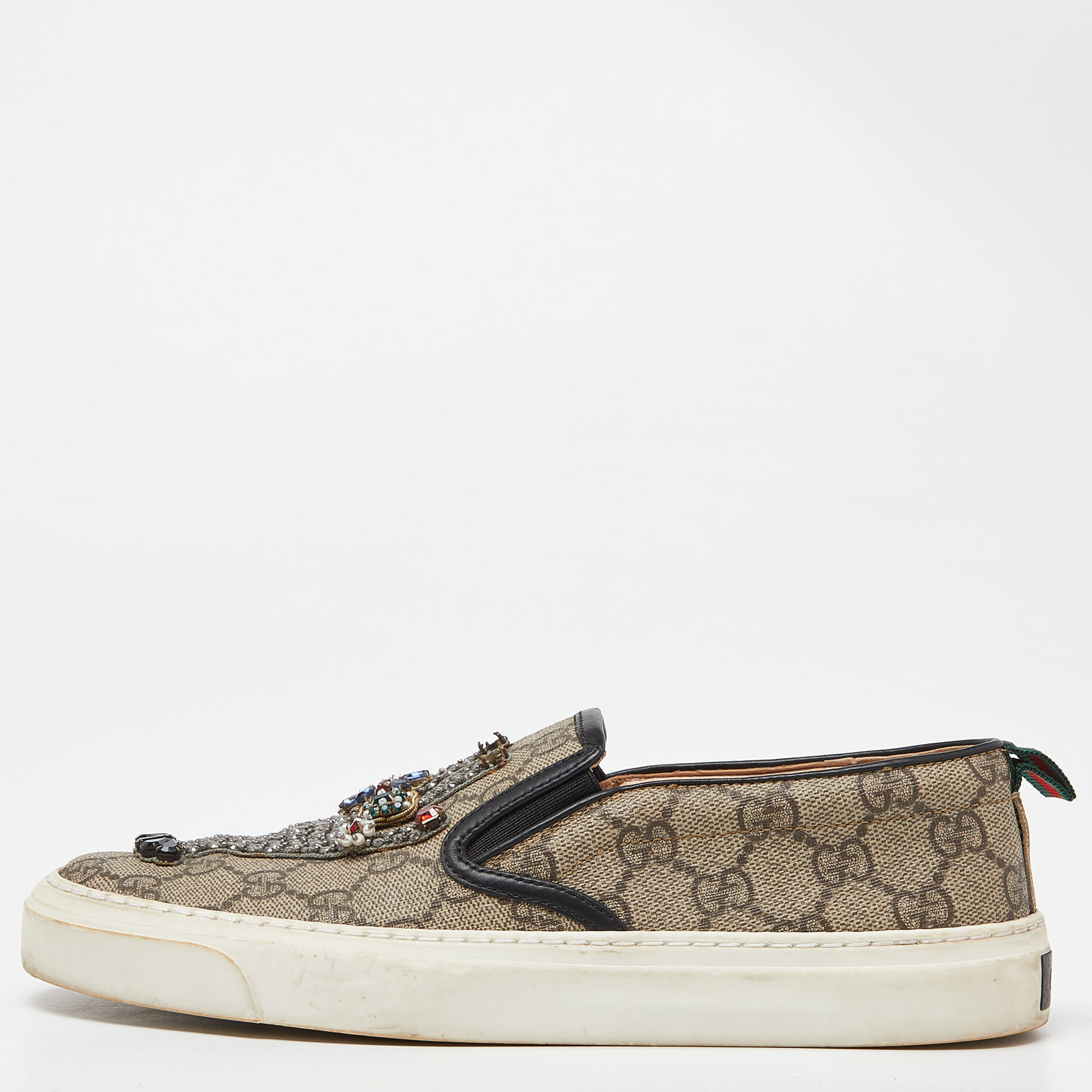 Gucci beige gg supreme canvas and leather slip on sneakers size 37