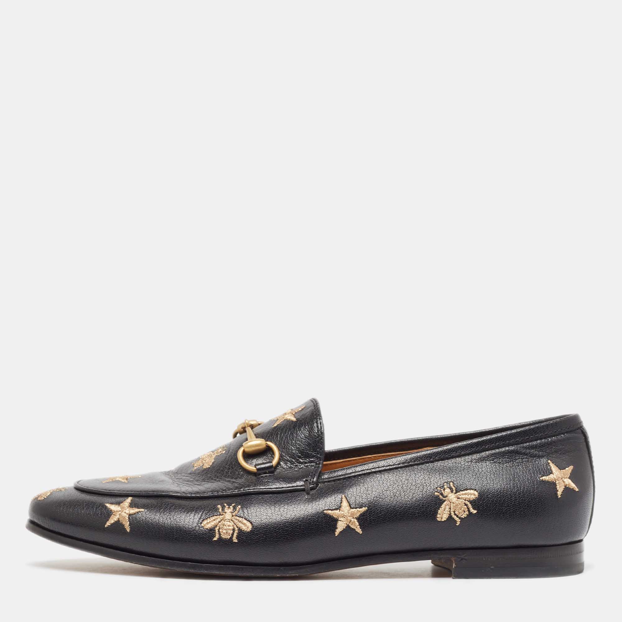 Gucci black leather jordaan loafers size 39