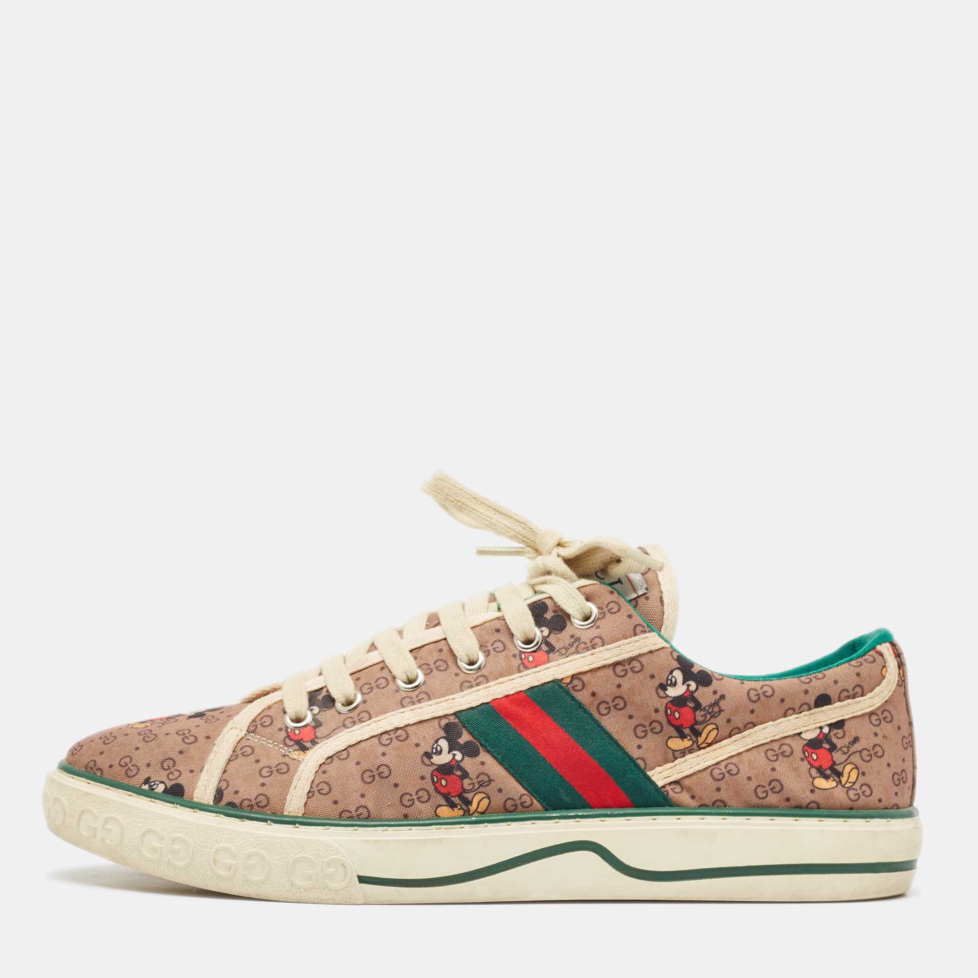 Gucci brown canvas tennis 1977 lace up sneakers size 40