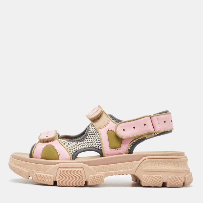 Gucci pink/green leather aguru slingback sandals size 38