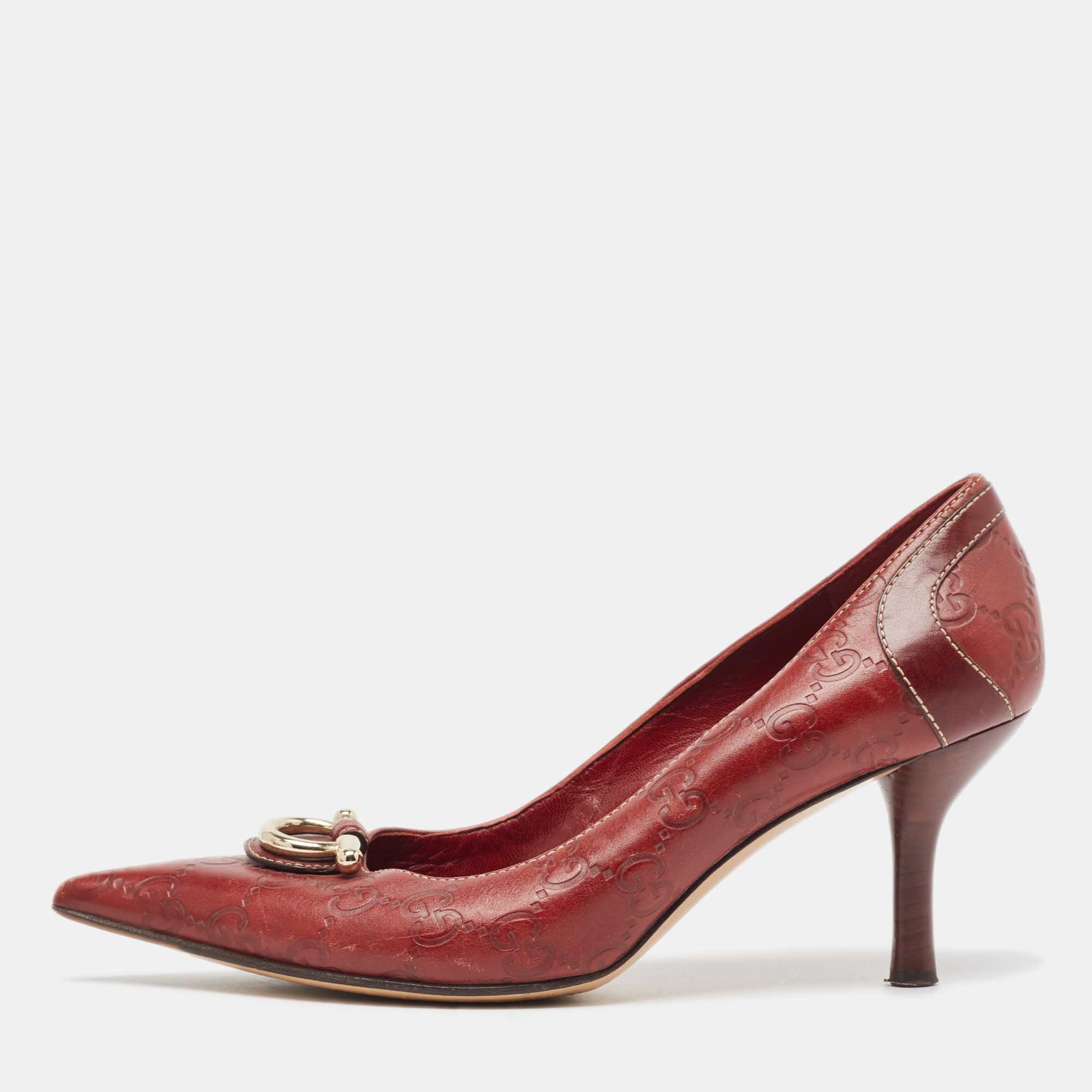 Gucci red guccissima leather icon bit pointed toe pumps size 36.5