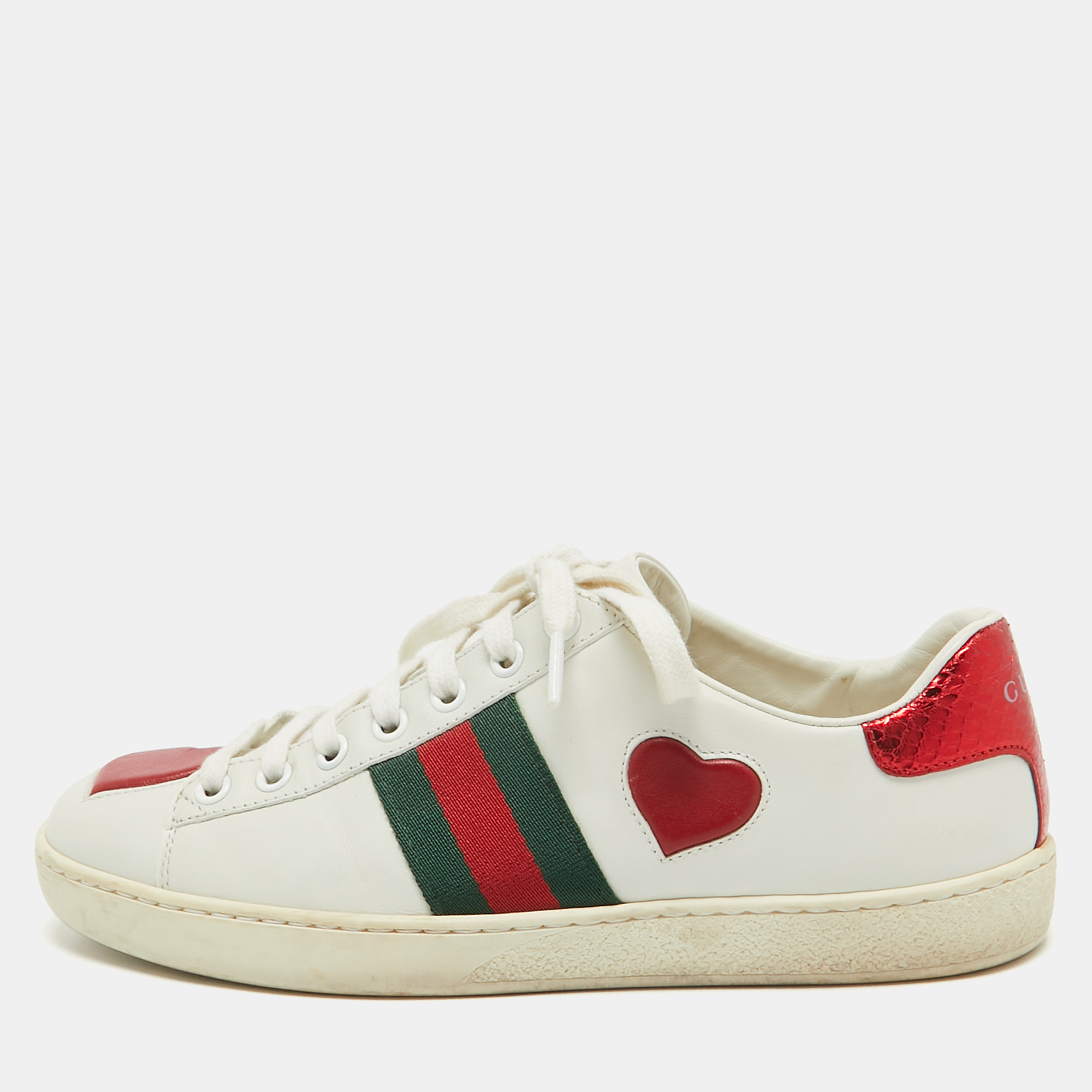 Gucci white leather heart ace sneakers size 36