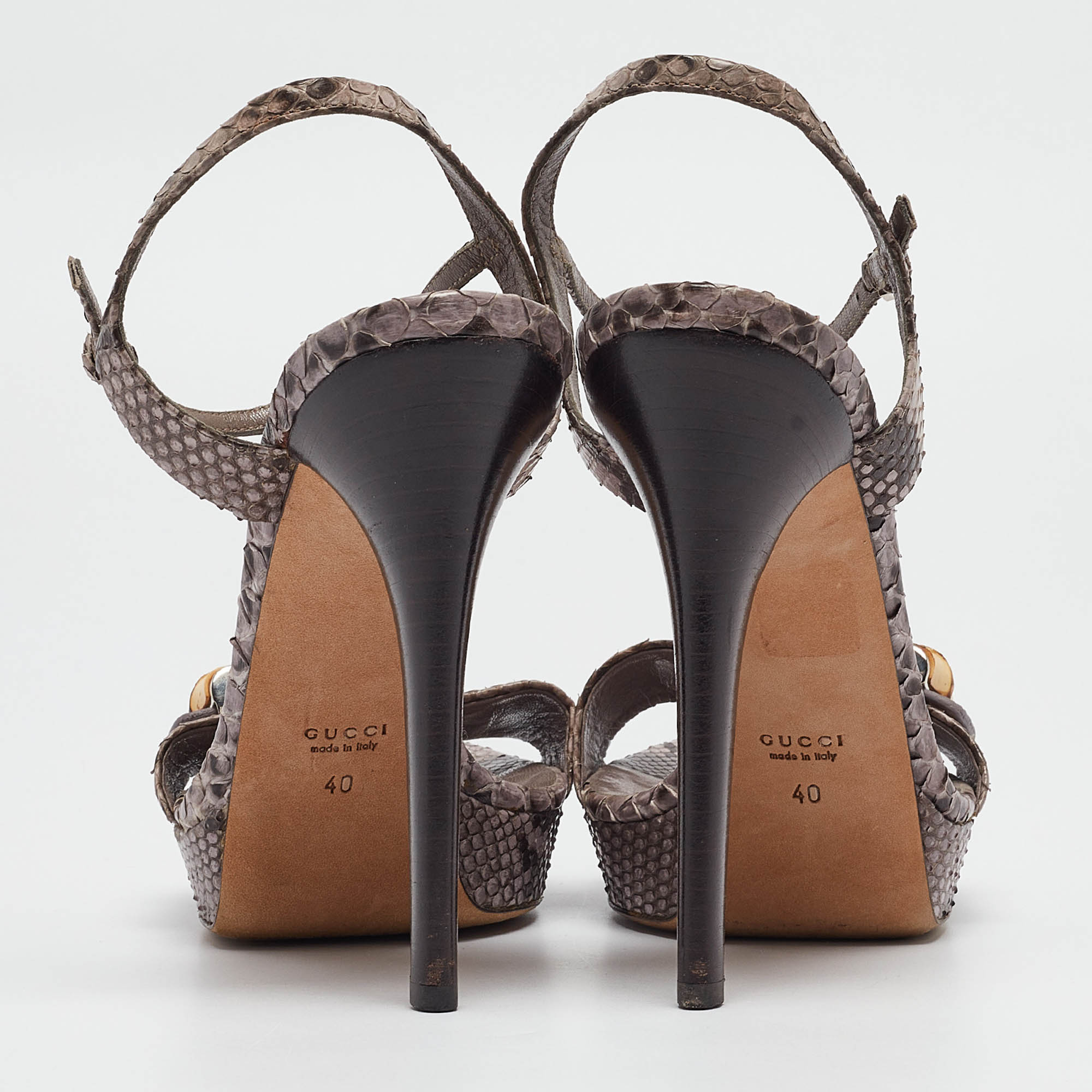 Gucci Grey Python Leather Bamboo Platform Ankle Strap Sandals Size 40