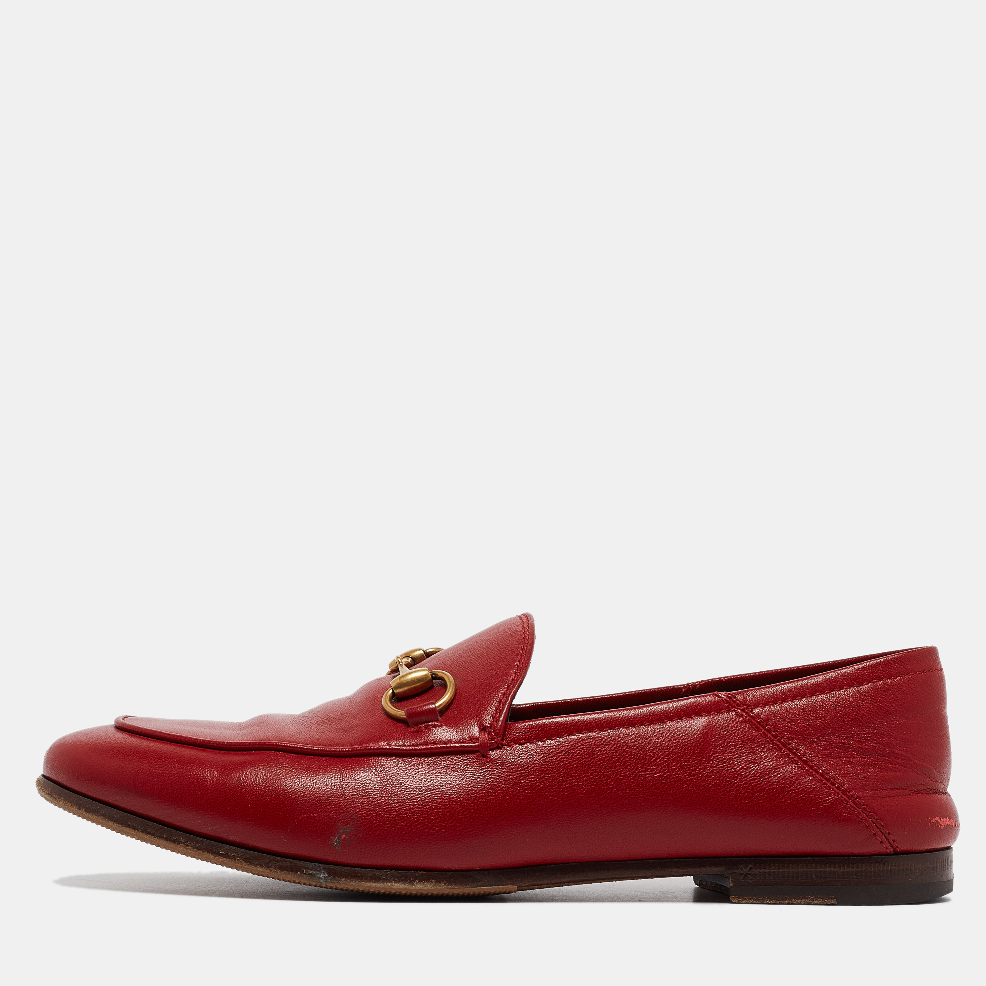 Gucci red leather jordaan loafers size 36