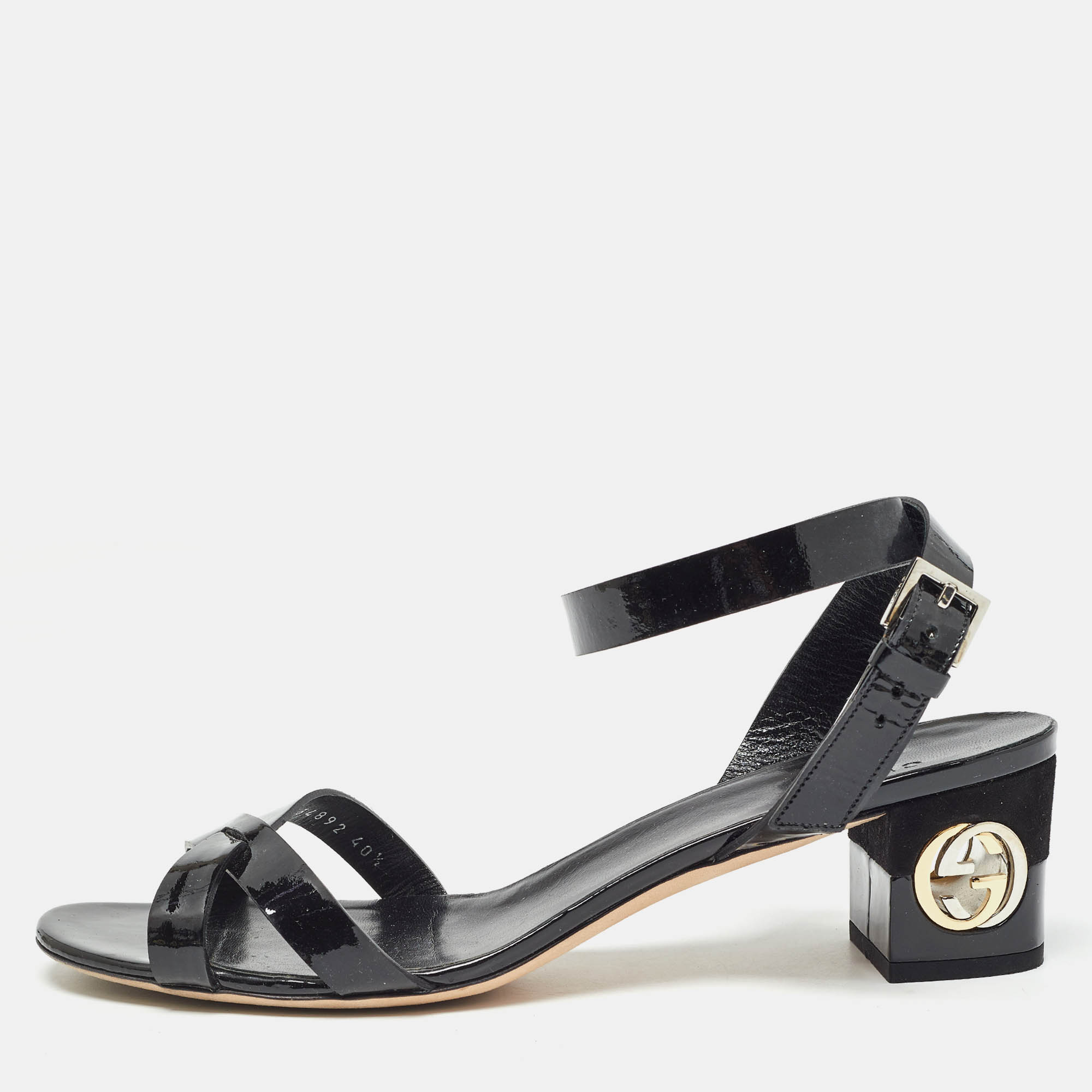 Gucci black patent leather ankle strap sandals size 40.5