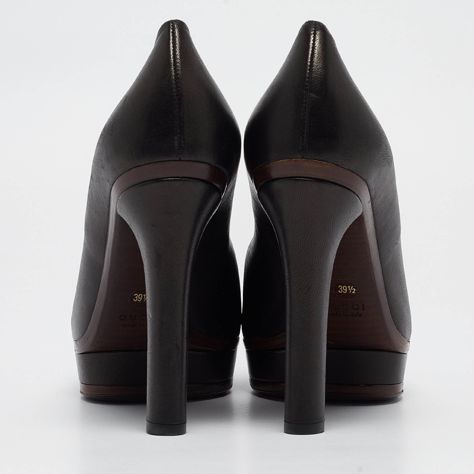 Gucci Black Leather Platform Round Toe Pumps Size 39.5