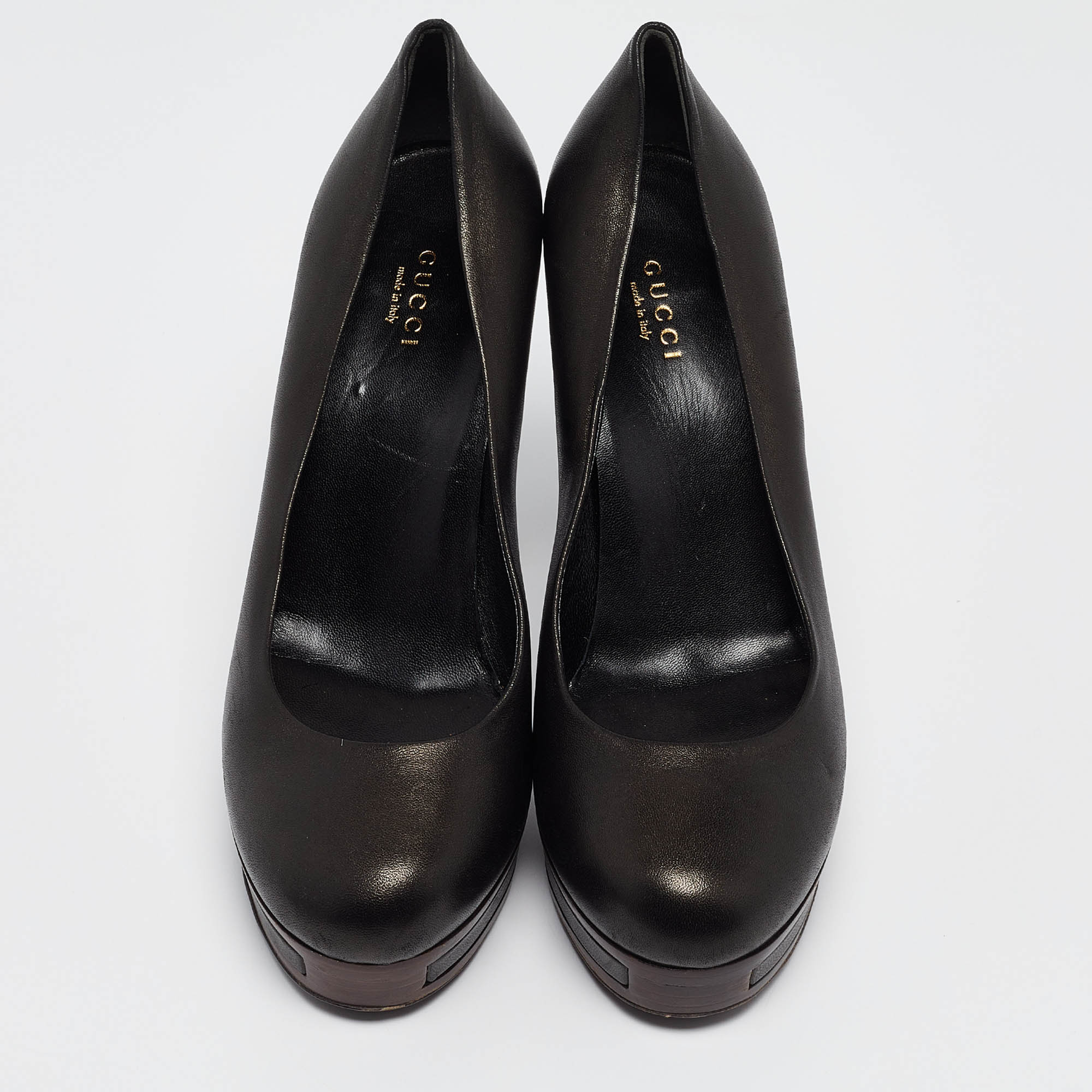 Gucci Black Leather Platform Round Toe Pumps Size 39.5