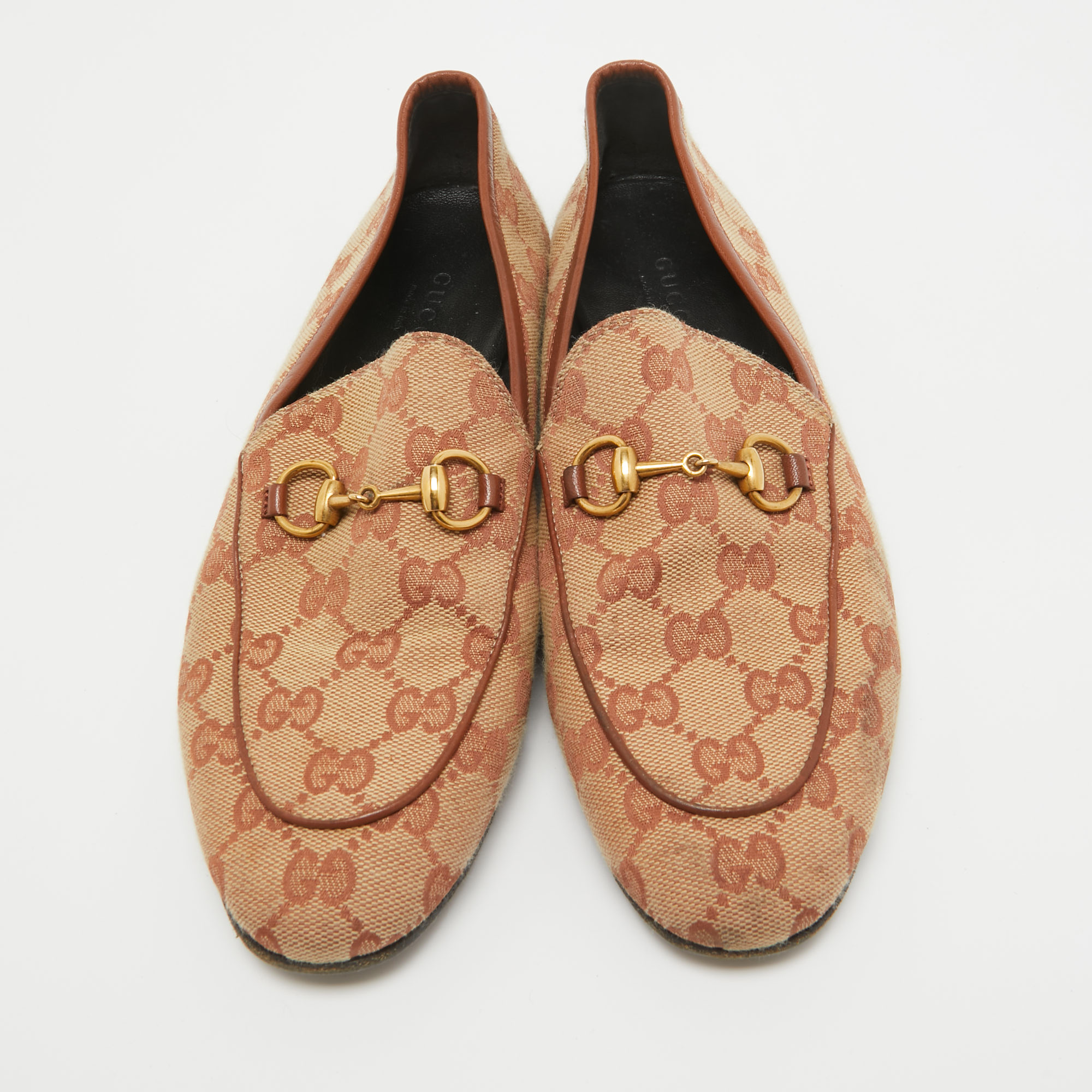 Gucci Beige/Brown GG Canvas Jordaan Loafers Size 36.5