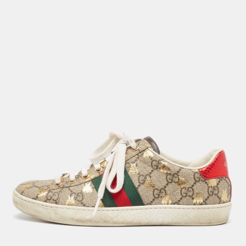 Gucci brown gg supreme canvas bee ace sneakers size 36