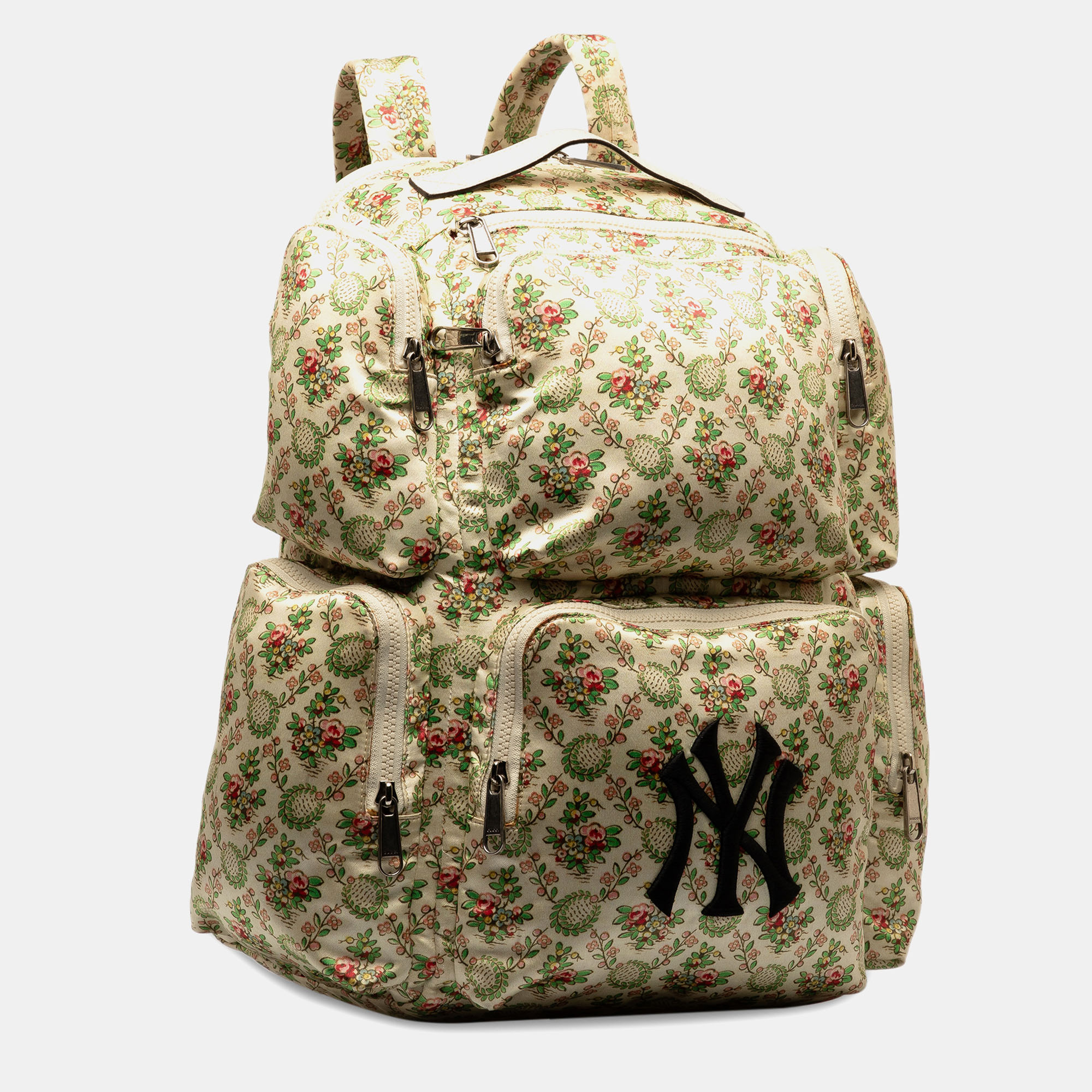 Gucci MLB Floral Satin NY Yankees Patch Backpack