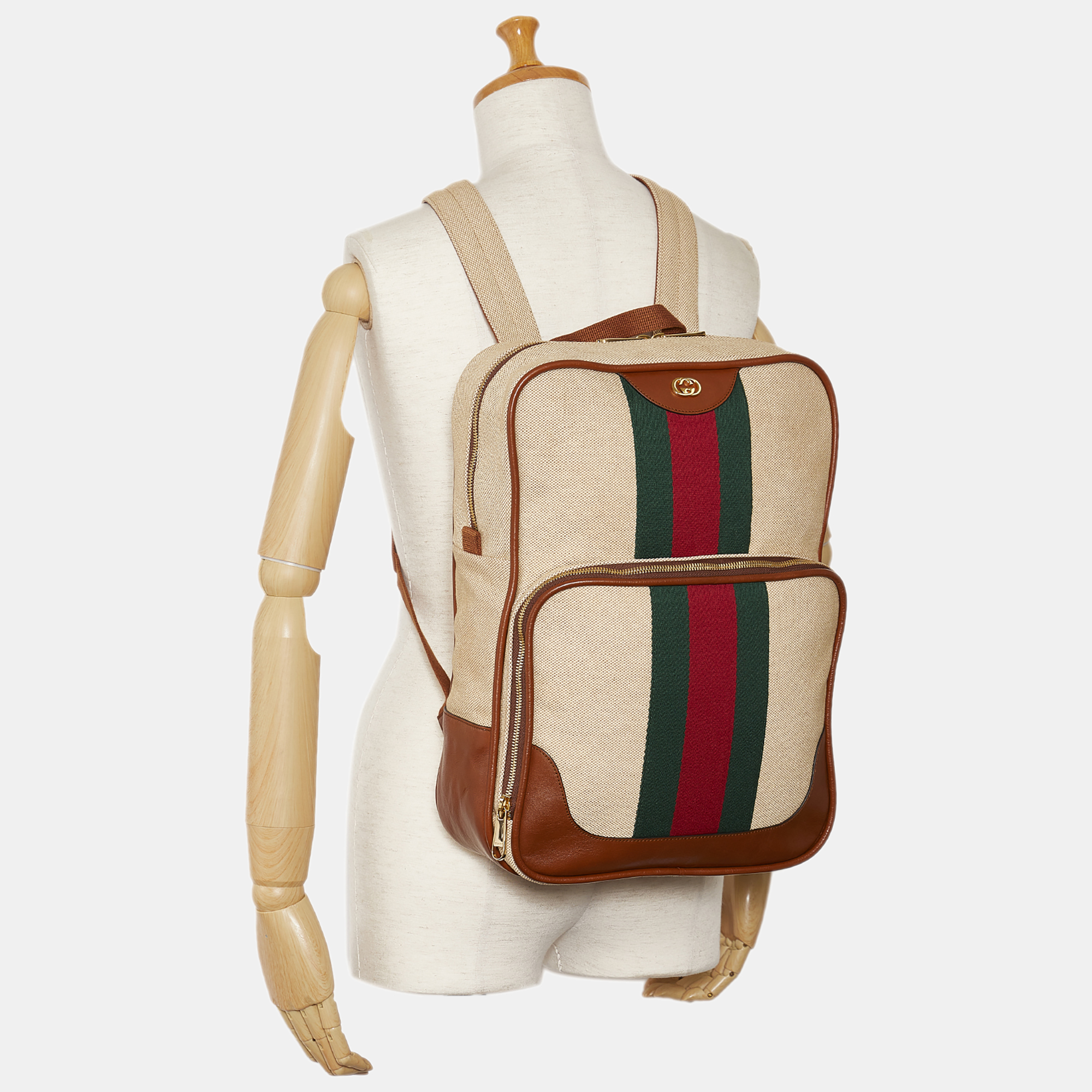 Gucci Beige Web Canvas Backpack