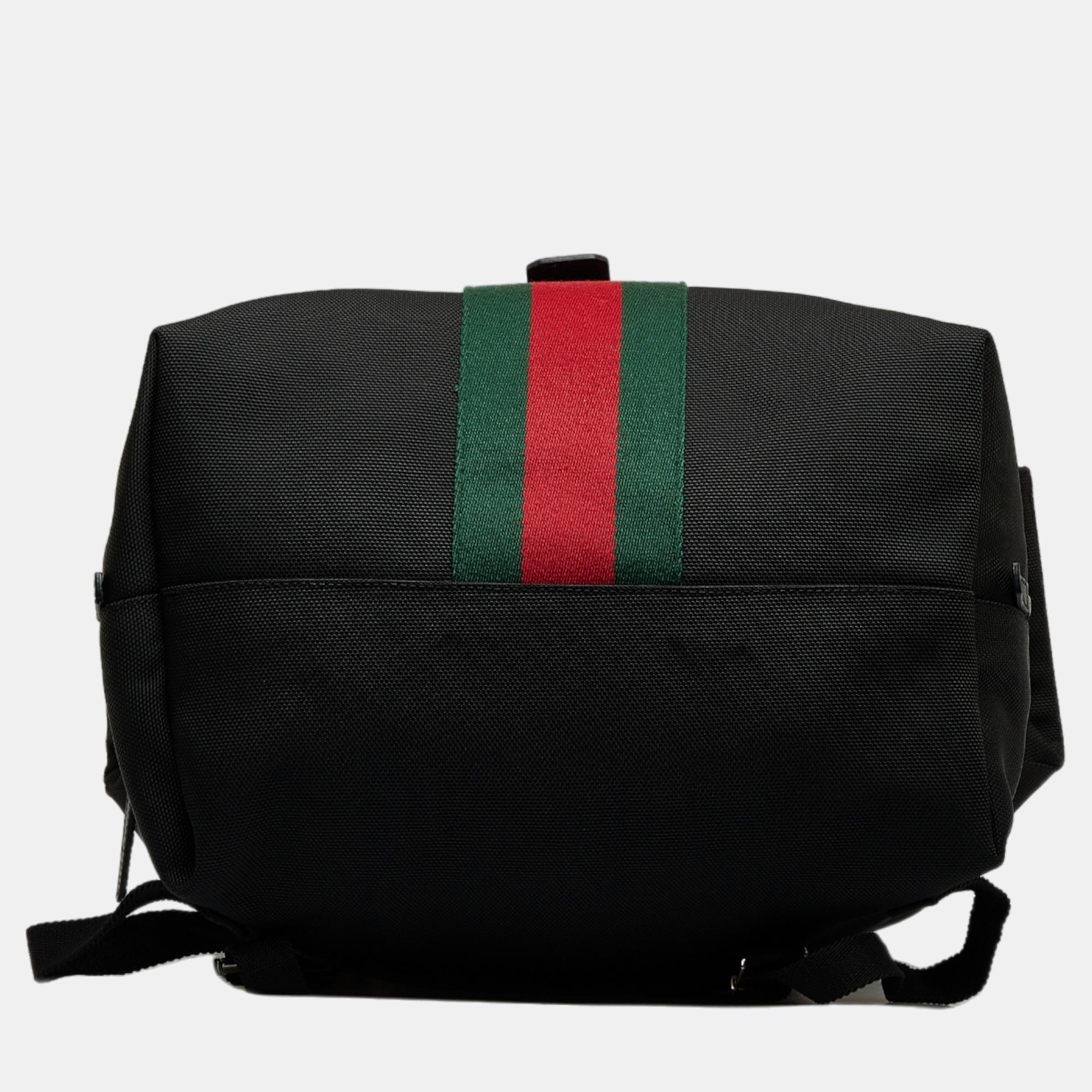 Gucci Black Web Fold Over Techno Backpack