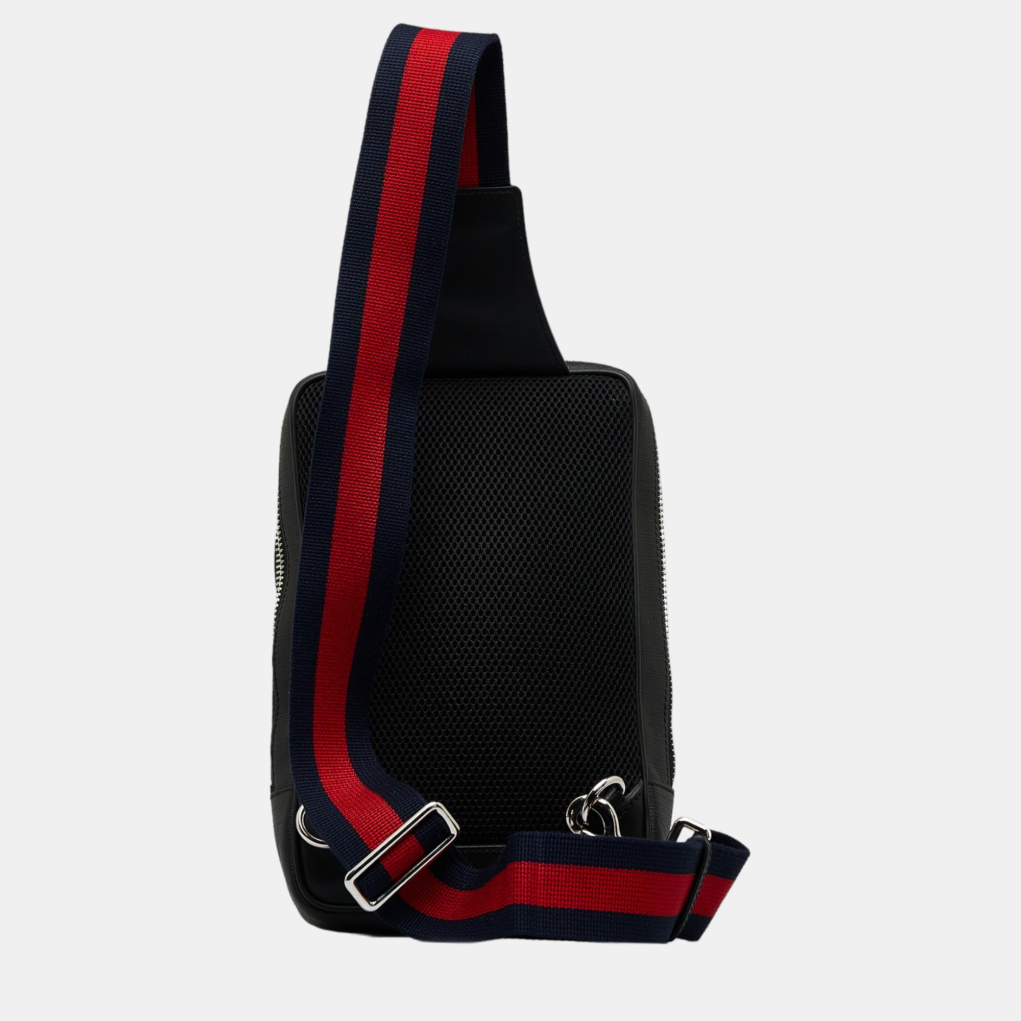 Gucci Black GG Supreme Soft Zip Web Sling Bag