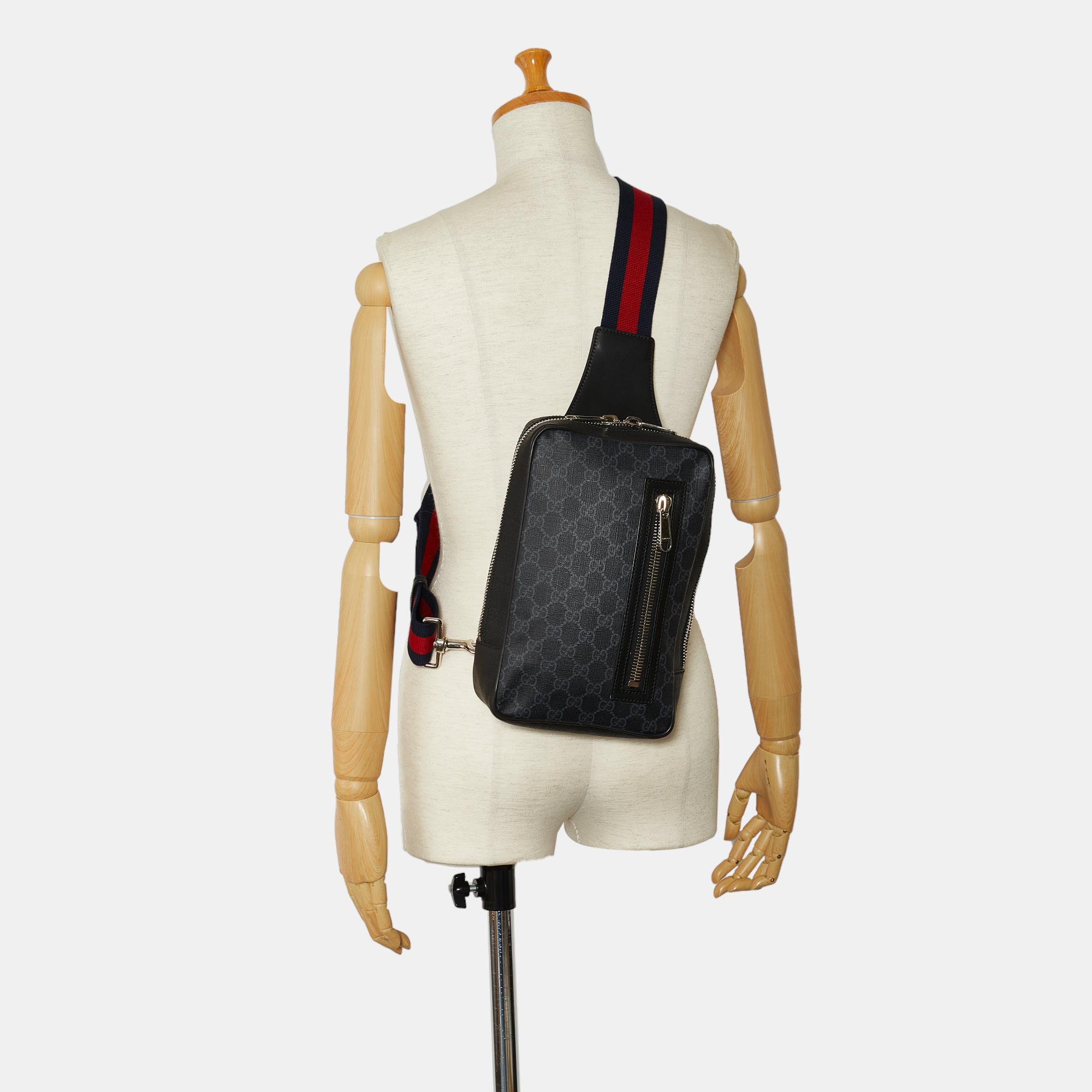 Gucci Black GG Supreme Soft Zip Web Sling Bag