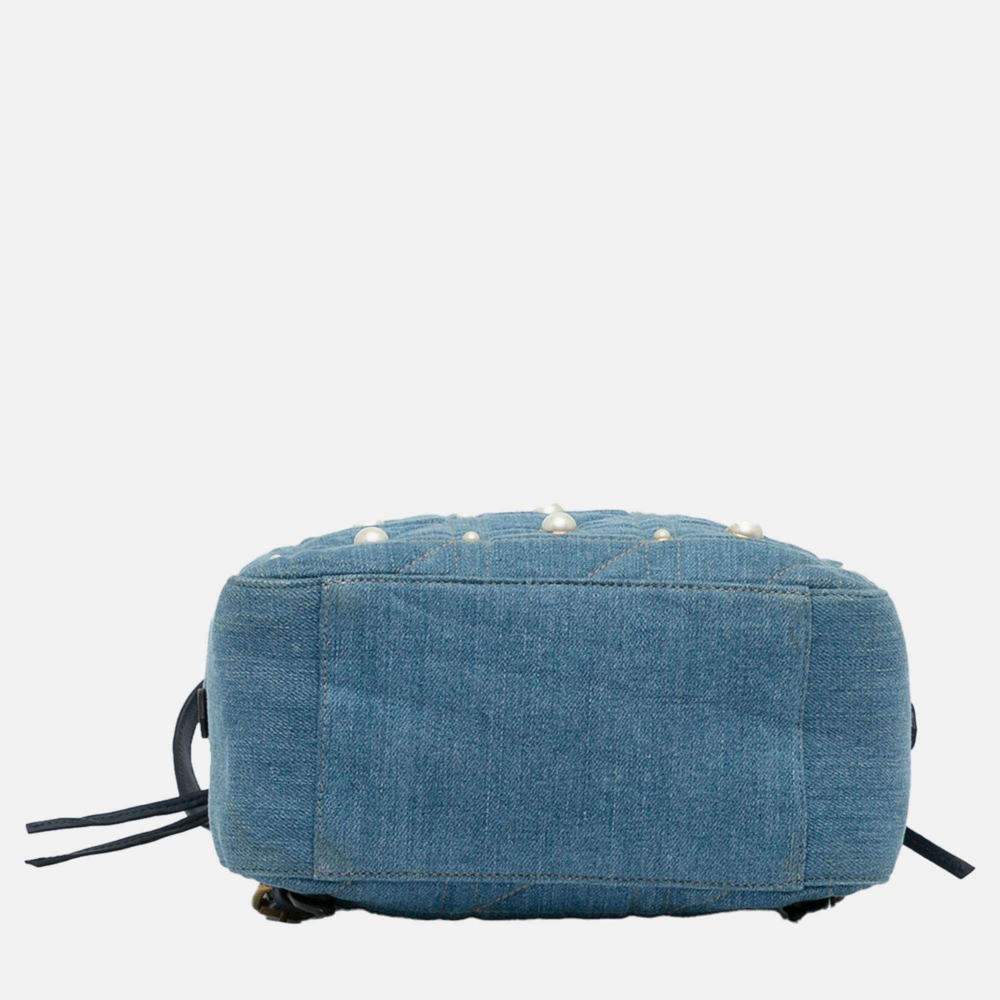 Gucci Blue Small GG Marmont Pearl Denim Backpack