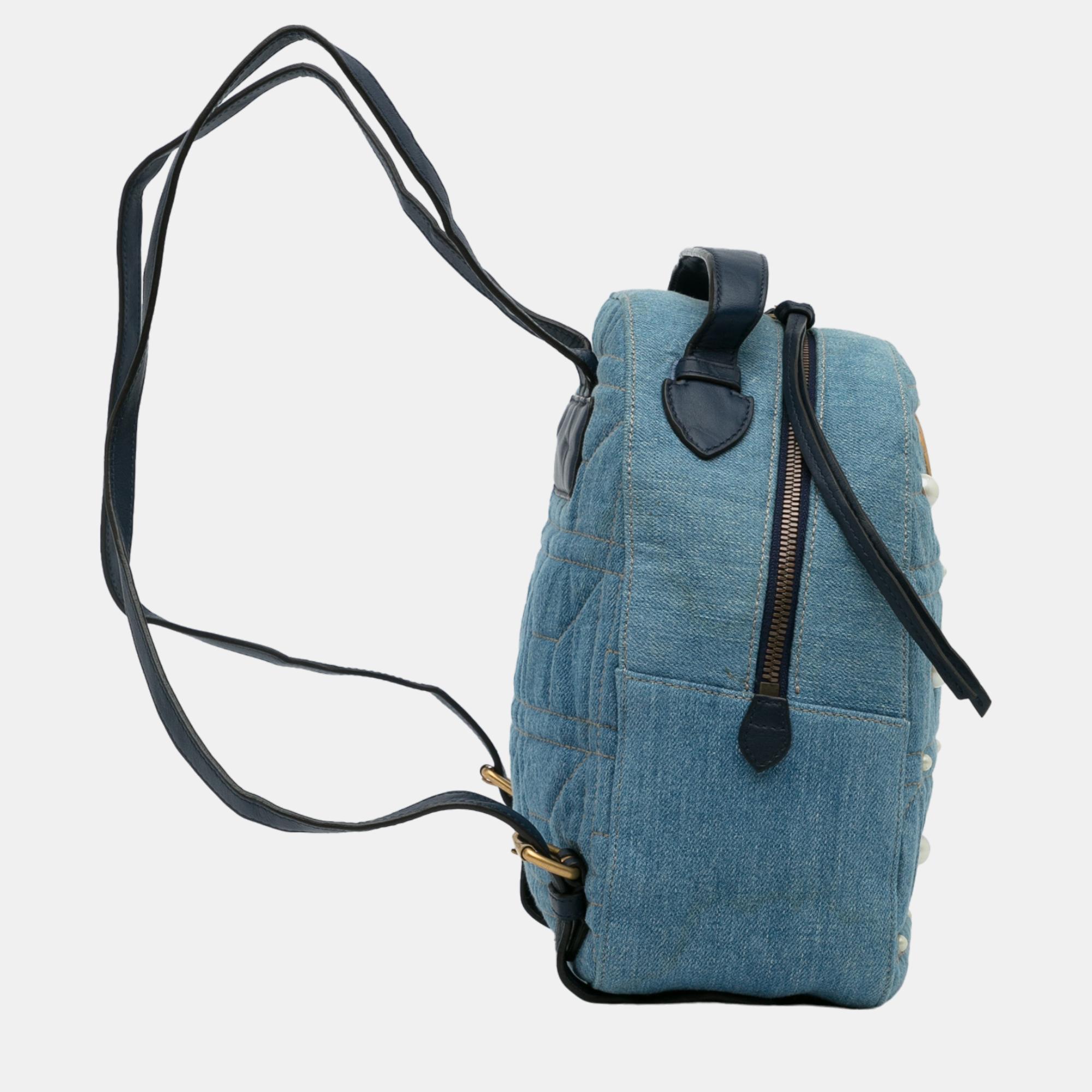 Gucci Blue Small GG Marmont Pearl Denim Backpack