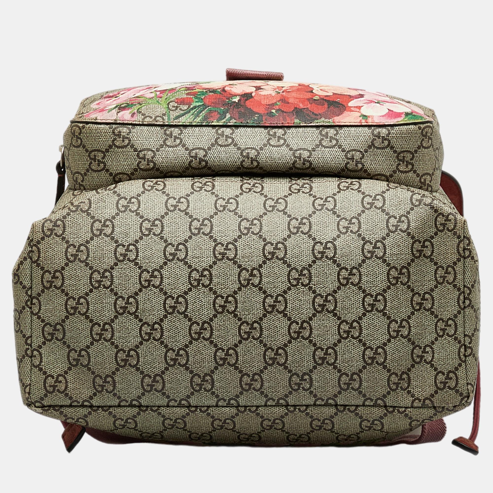 Gucci Beige/Brown GG Supreme Blooms Single Buckle Backpack