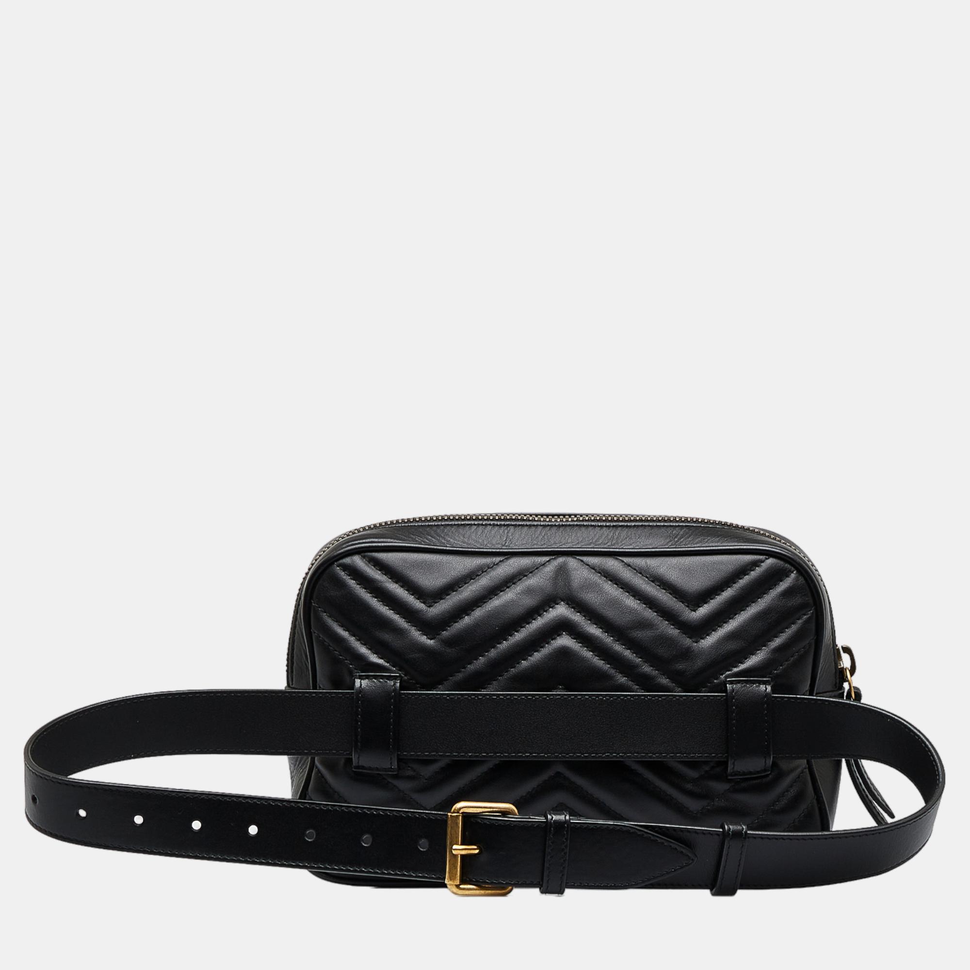 Gucci Black GG Marmont Matelasse Square Belt Bag