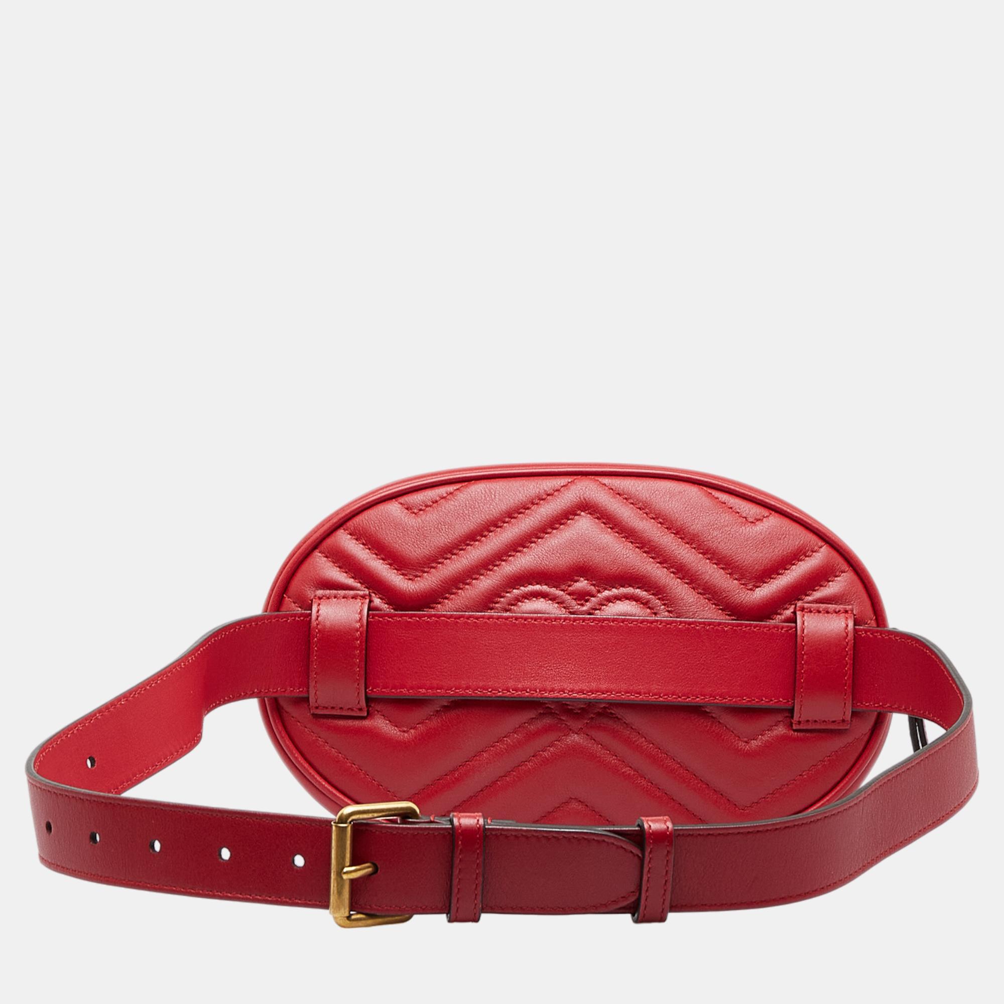 Gucci Red GG Marmont Matelasse Belt Bag