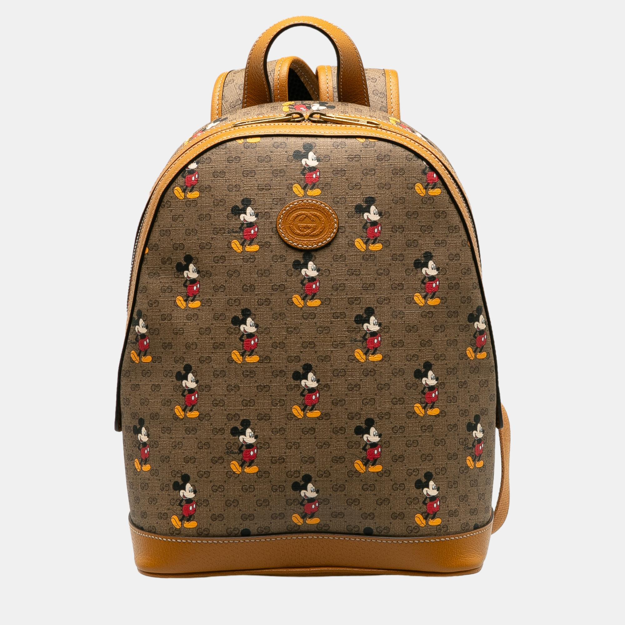 Gucci brown/beige micro gg mickey mouse dome backpack