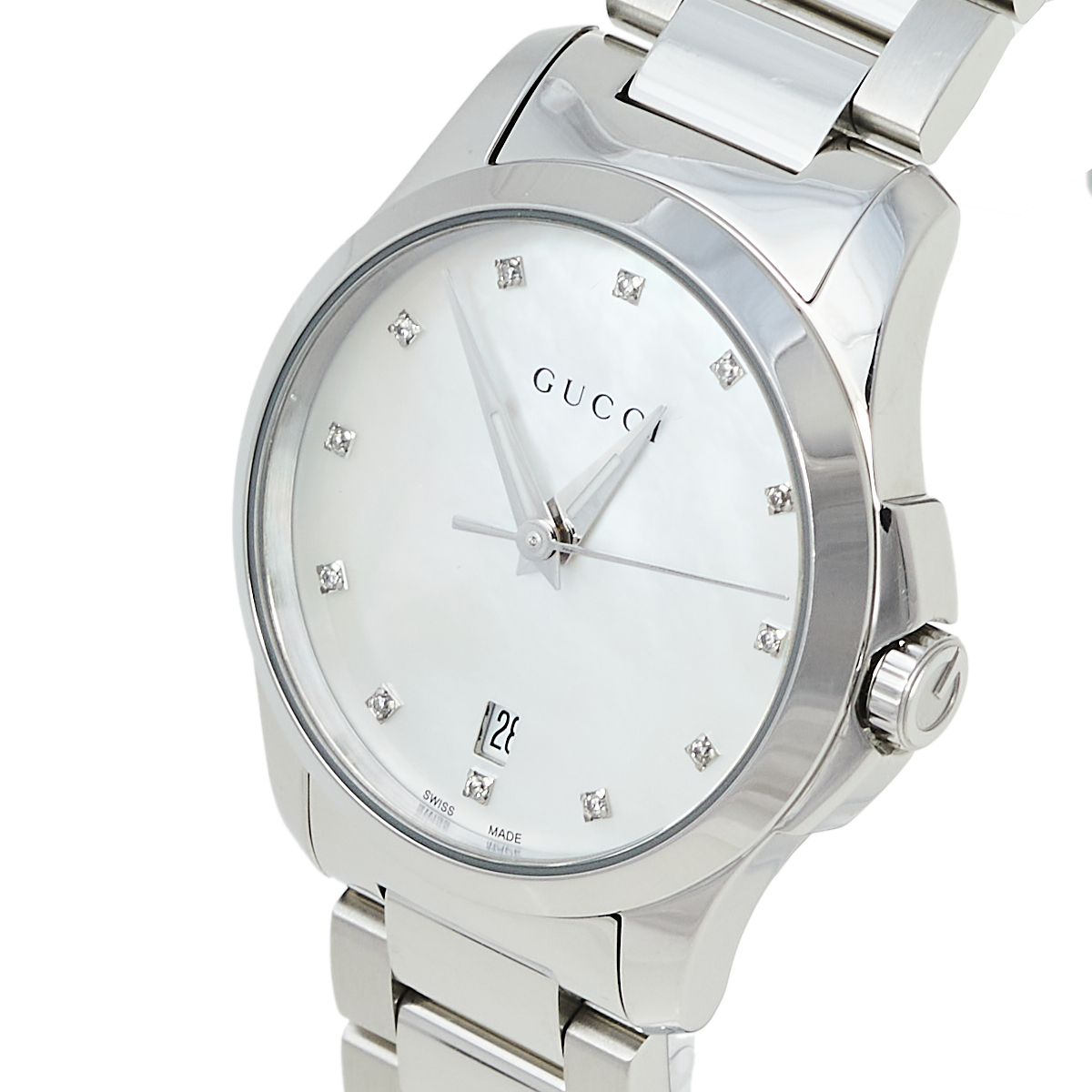 Gucci Mother of Pearl Stainless Steel G-Timeless YA126542 Women's Wristwatch, White
Gucci Mother of Pearl Stainless Steel G-Timeless YA126542 Women's Wristwatch, White