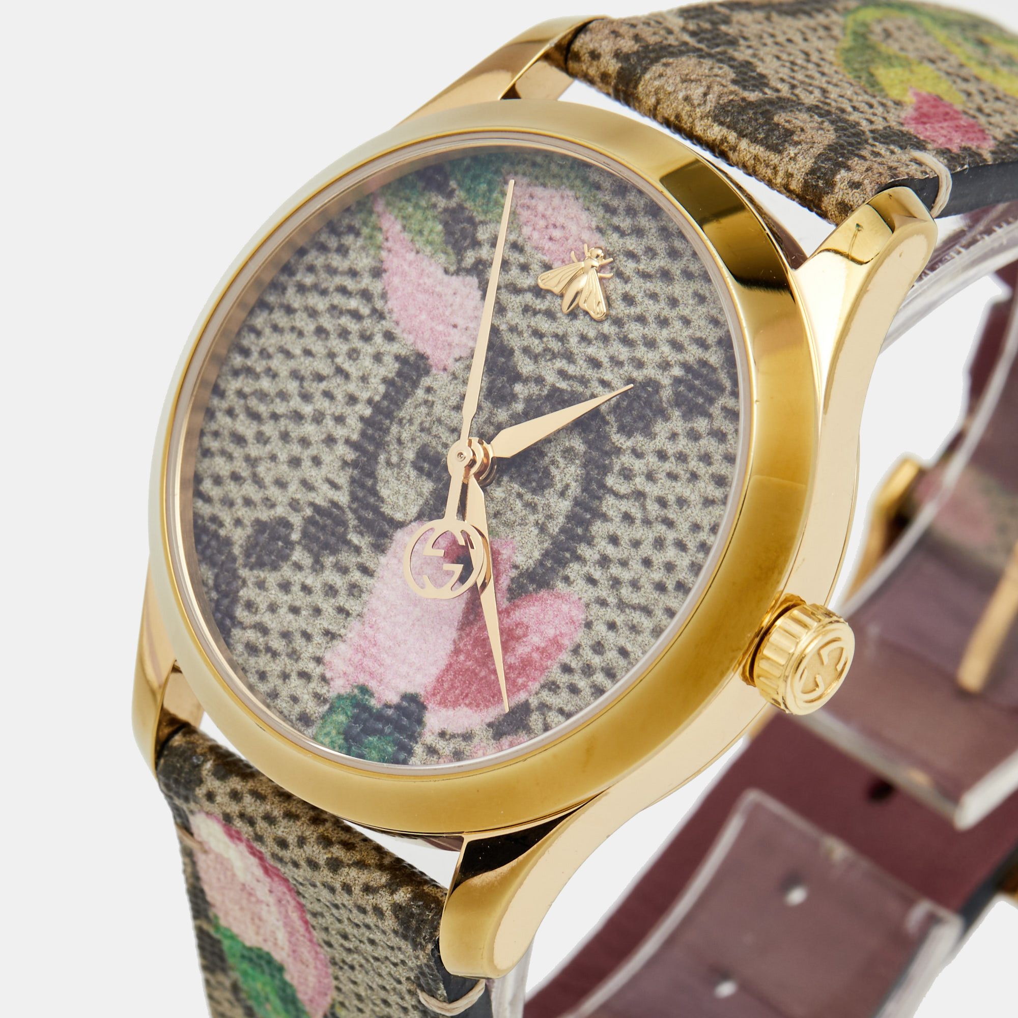 Gucci Pink Blossom Rose Gold Plated Stainless Steel Leather G-Timeless YA1264038 Women's Wristwatch, Multicolor
Gucci Pink Blossom Rose Gold Plated Stainless Steel Leather G-Timeless YA1264038 Women's Wristwatch, Multicolor